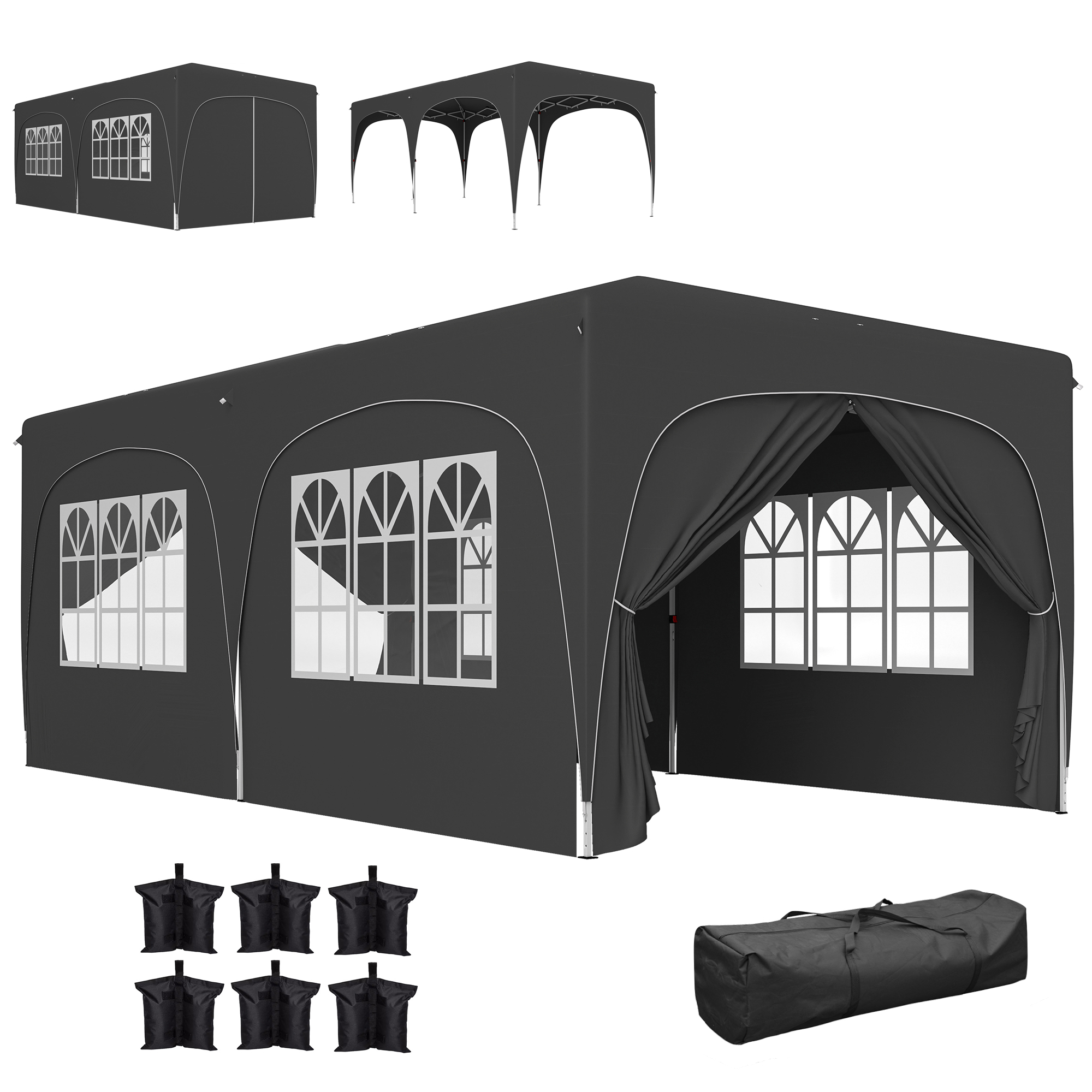 Outsunny Gartenpavillon 3 x 6 m, faltbarer Pop-up-Pavillon, höhenverstellbar, mit Tragetasche und Sandsäcken, UPF50+ Schutz, Faltzelt für Camping, Festival, Terrasse, dunkelgrau Aosom