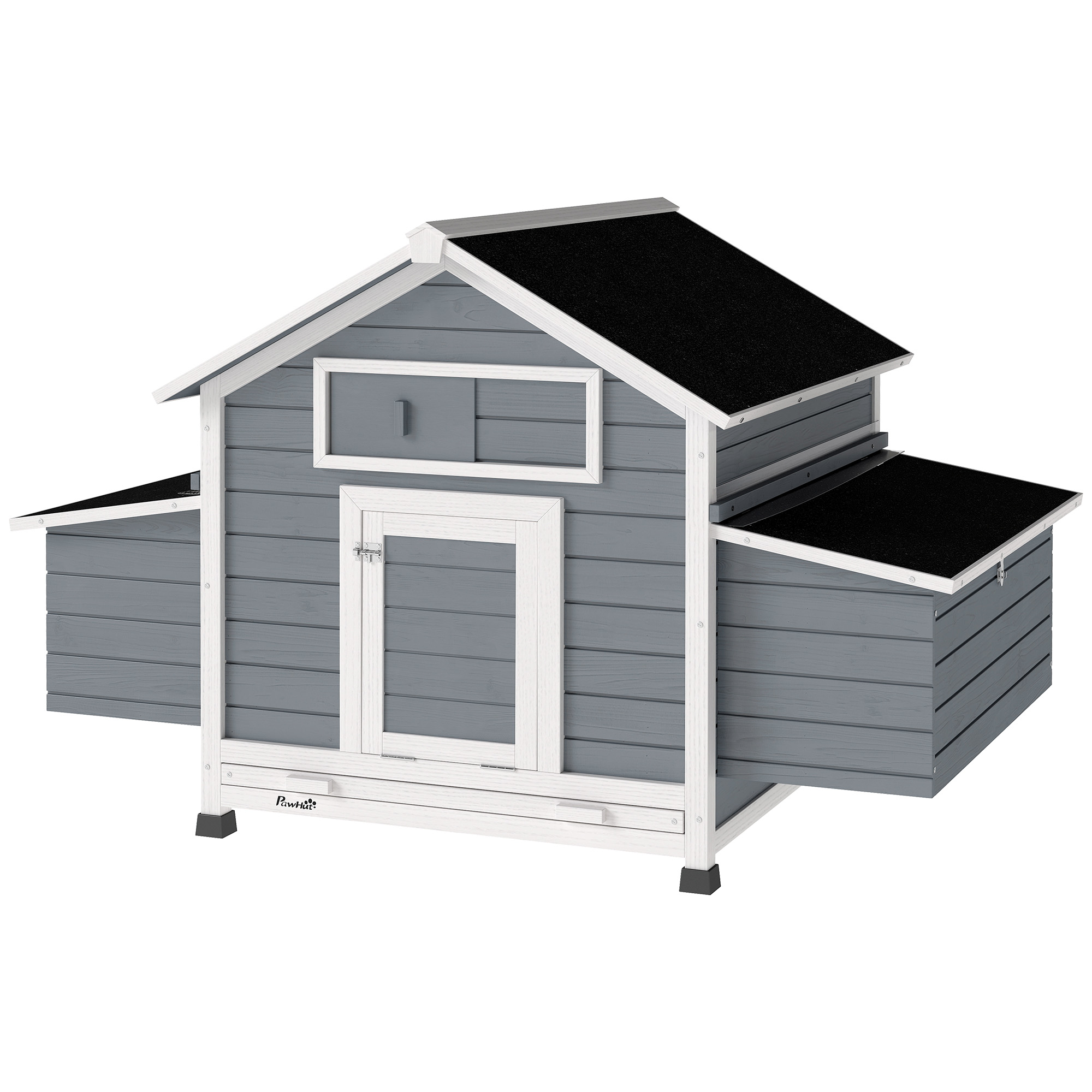 Meilleurs prix pour PawHut Poulailler en bois abri pour 2-4 poules toit ouvrant étanche & 2 pondoirs 150 x 100 x 96,5 cm gris