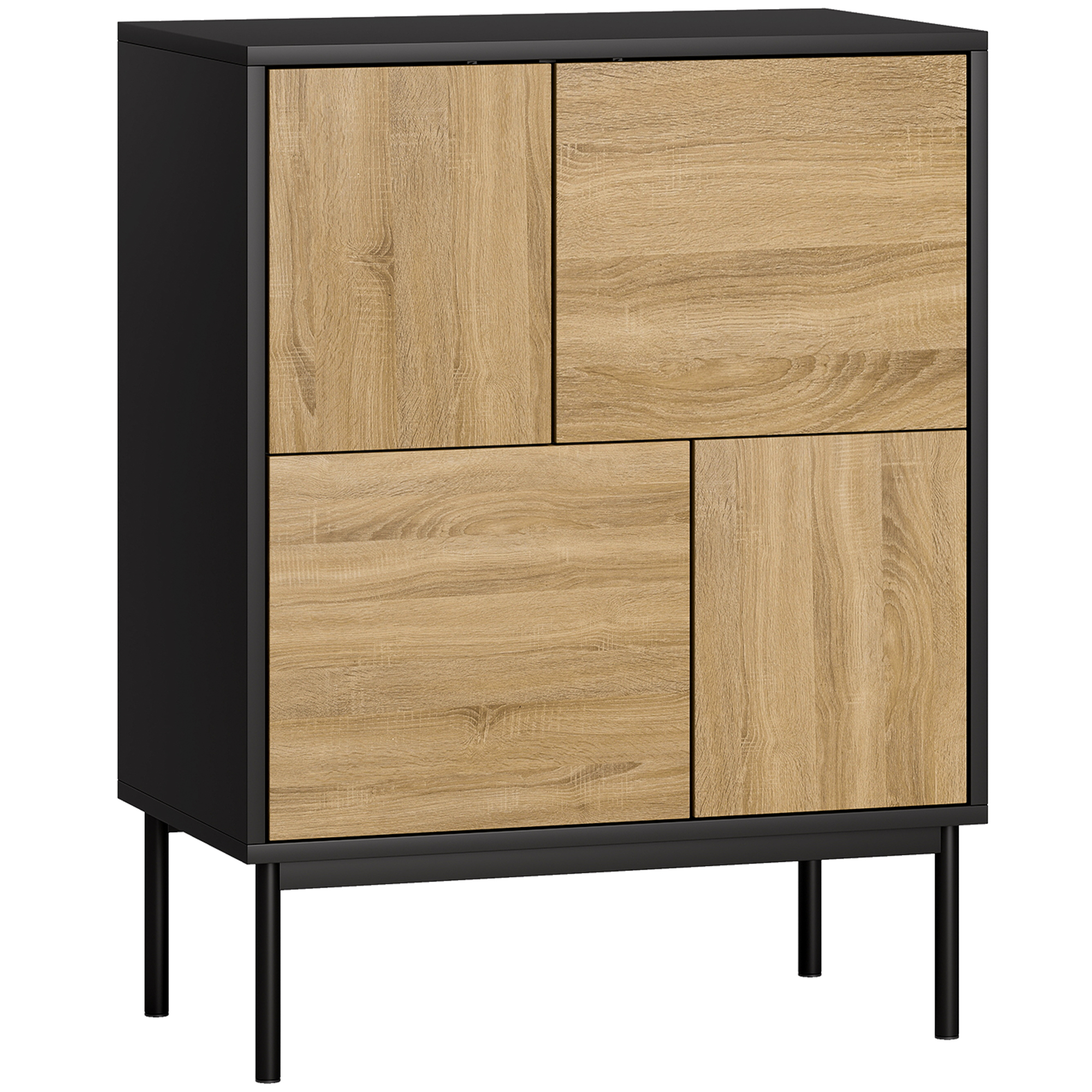 HOMCOM Bufet living mobilier de depozitare dulap de bucătărie uși cu deschidere prin apăsare și 4 compartimente stil modern 60 x 35 x 78 cm, negru | Aosom Romania