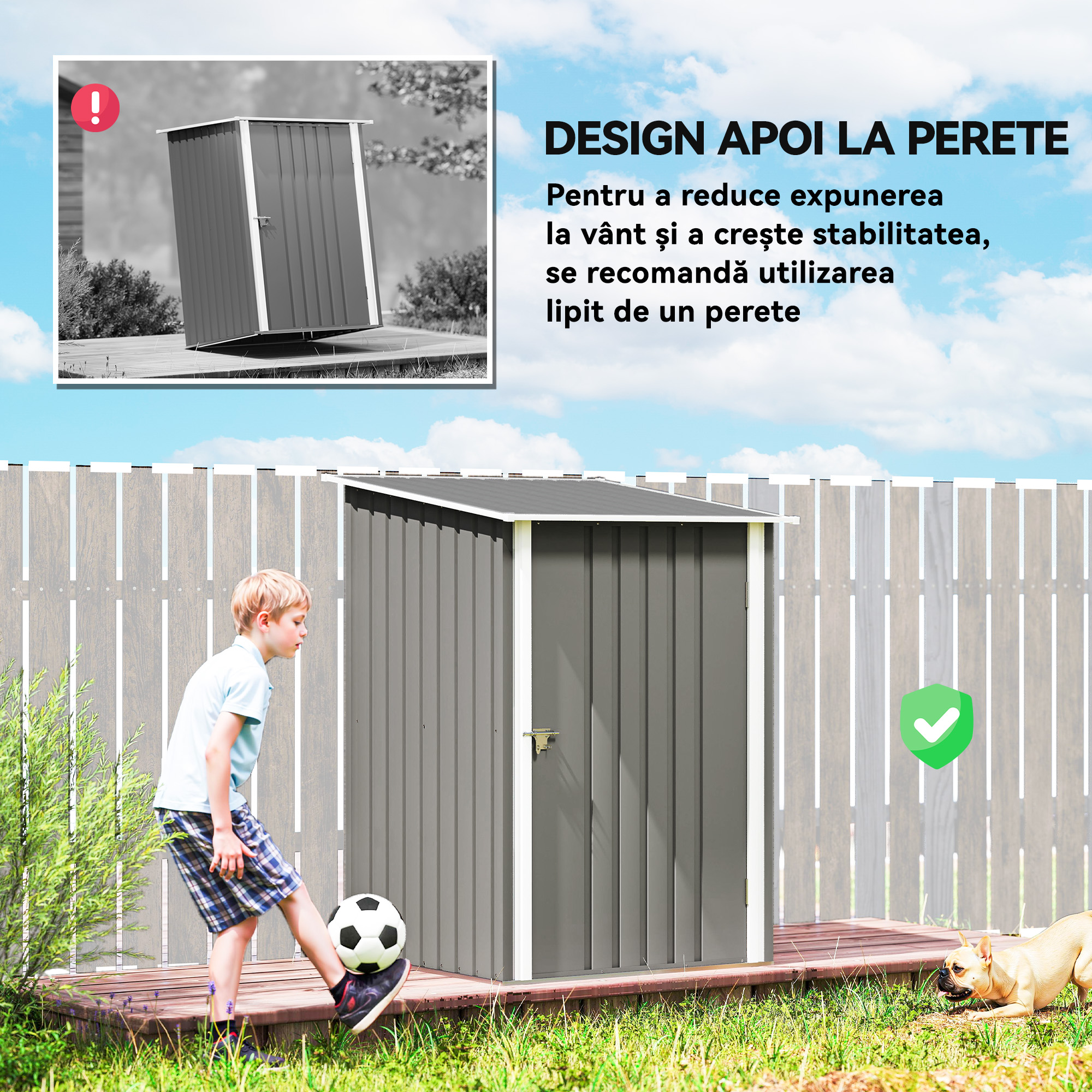  Casuta de Gradina pentru Depozitare Unelte din Otel Galvanizat cu Usa Batanta, 100x104x160 cm, Gri Deschis [5]