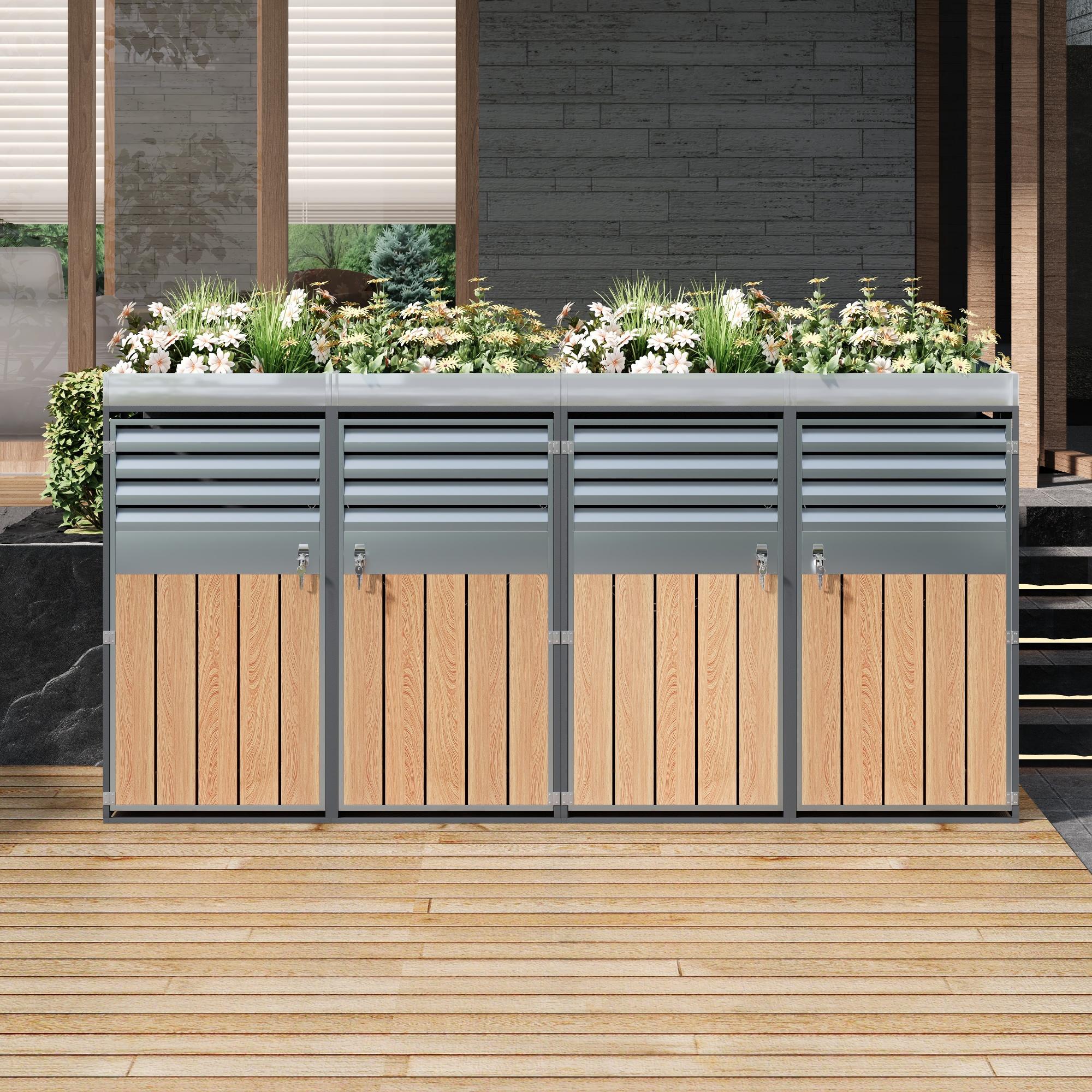 Mülltonnenbox mit integrierter Pflanzfläche, abschließbarer 4‑Fach‑Mülltonn günstig online kaufen