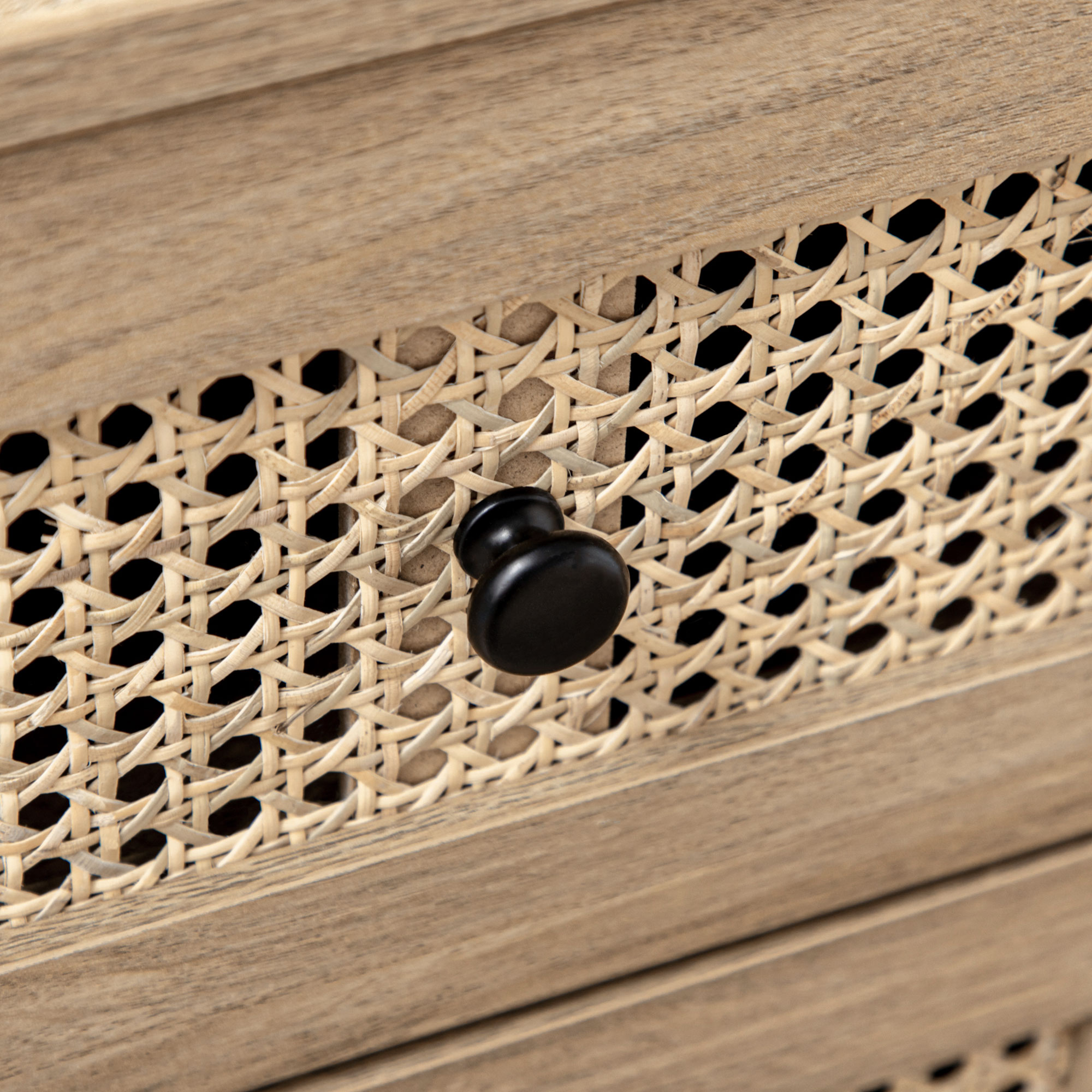  Comoda cu 4 Sertare si Insertii din Rattan Stil Boho, 80x35x95 cm, Lemn Natural [8]