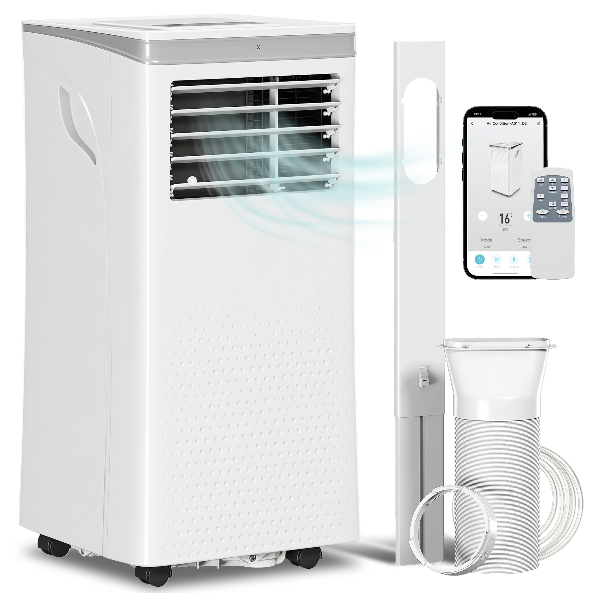HOMCOM Aire acondicionado portátil 10000BTU, aire acondicionado portátil 4 en 1 refrigeración deshumidificador ventilador modo noche, blanco