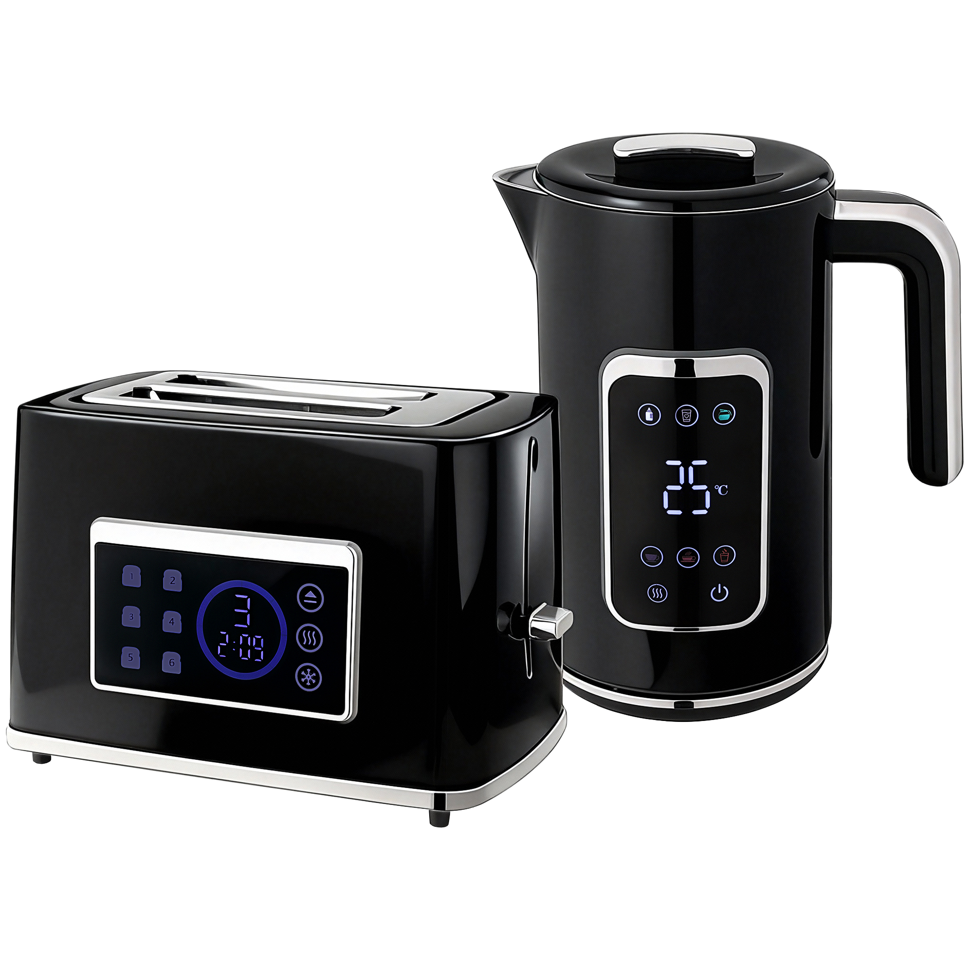 HOMCOM Touch Screen Kettle and Toaster Set - Black