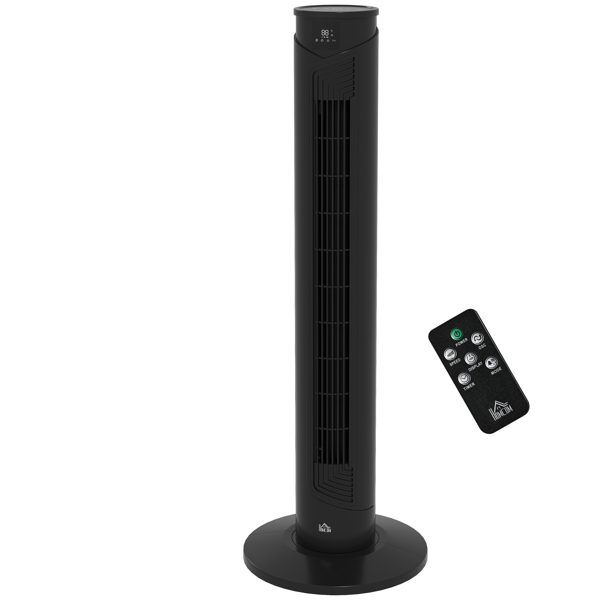 HOMCOM Ventilator Oscilant de Turn, 3 Viteze, Telecomandă, Temporizator, Mod Repaus, Ideal pentru Acasă | Aosom Romania