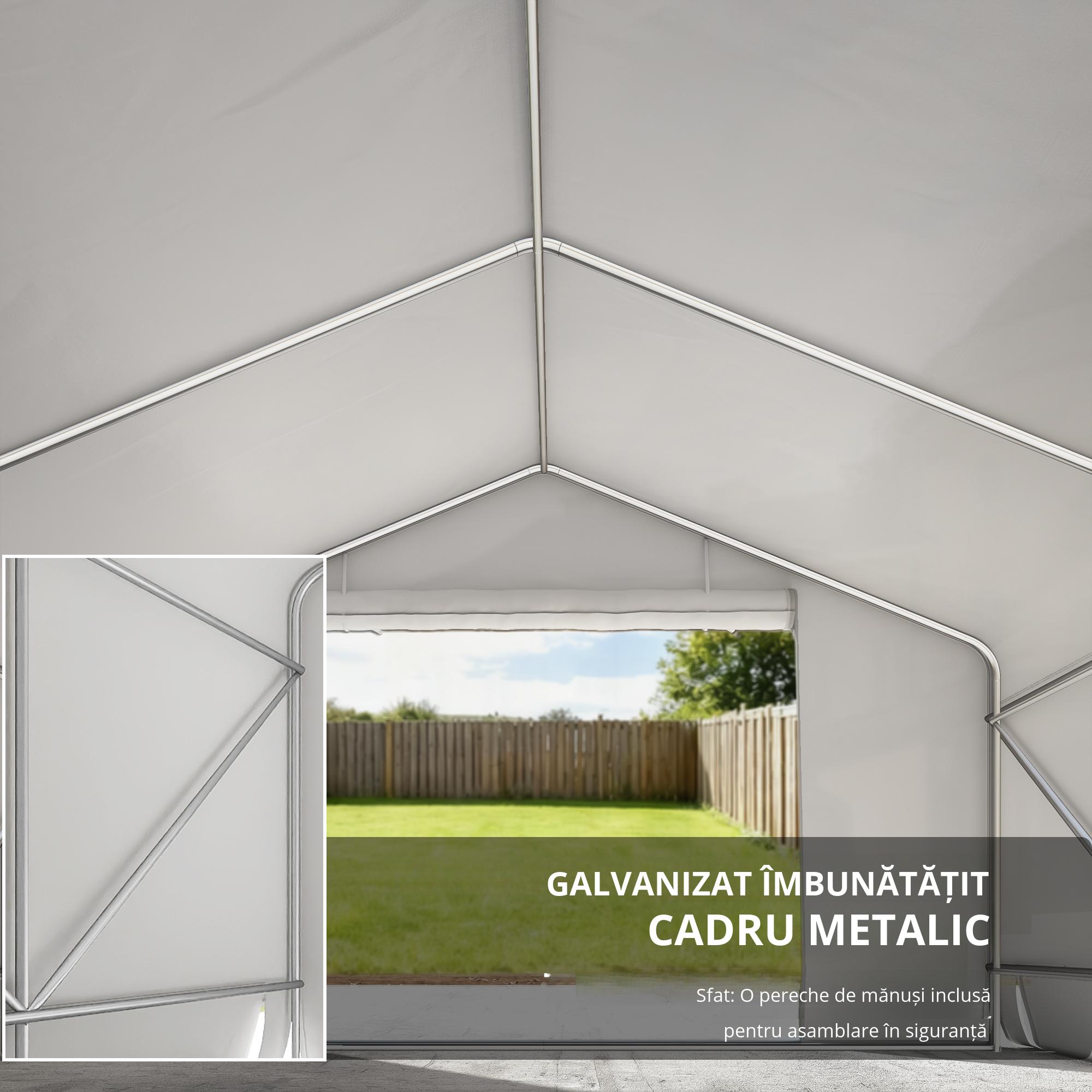  Garaj Moto Exterior 3x3 m Impermeabil cu Usa si Ventilatie Rulabila, Cort-Garaj pentru Biciclete si Unelte PE si Metal, Anti-UV, Alb [6]