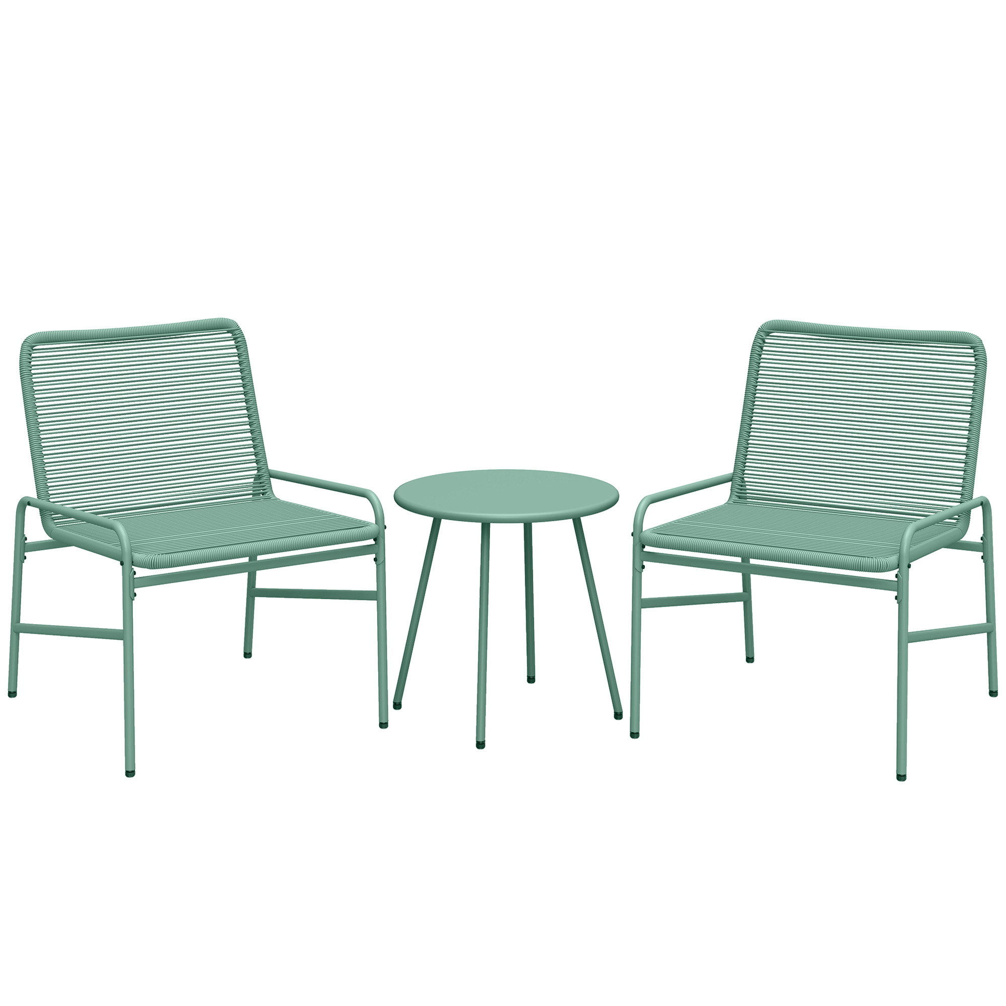 Outsunny 3 Piece Rattan Bistro Set, Outdoor Garden Furniture Set with 2 Chairs, Round Coffee Table for Patio, Balcony, Green