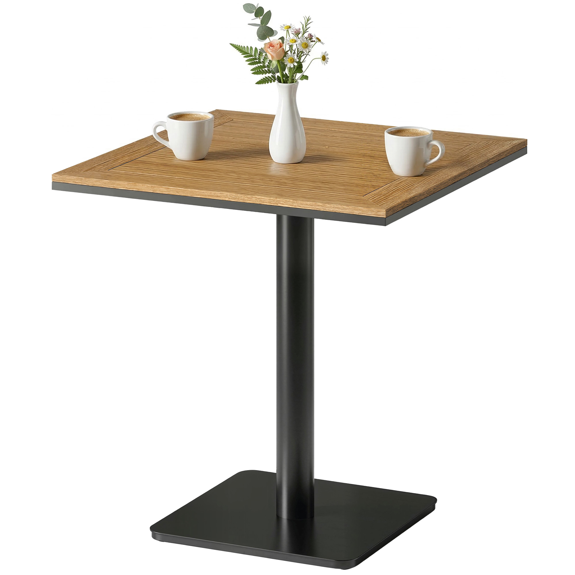 Outsunny Table d'appoint 70 x 70 cm résistante aux intempéries Table de jardin aspect bois Base large, Carrée Bois naturel