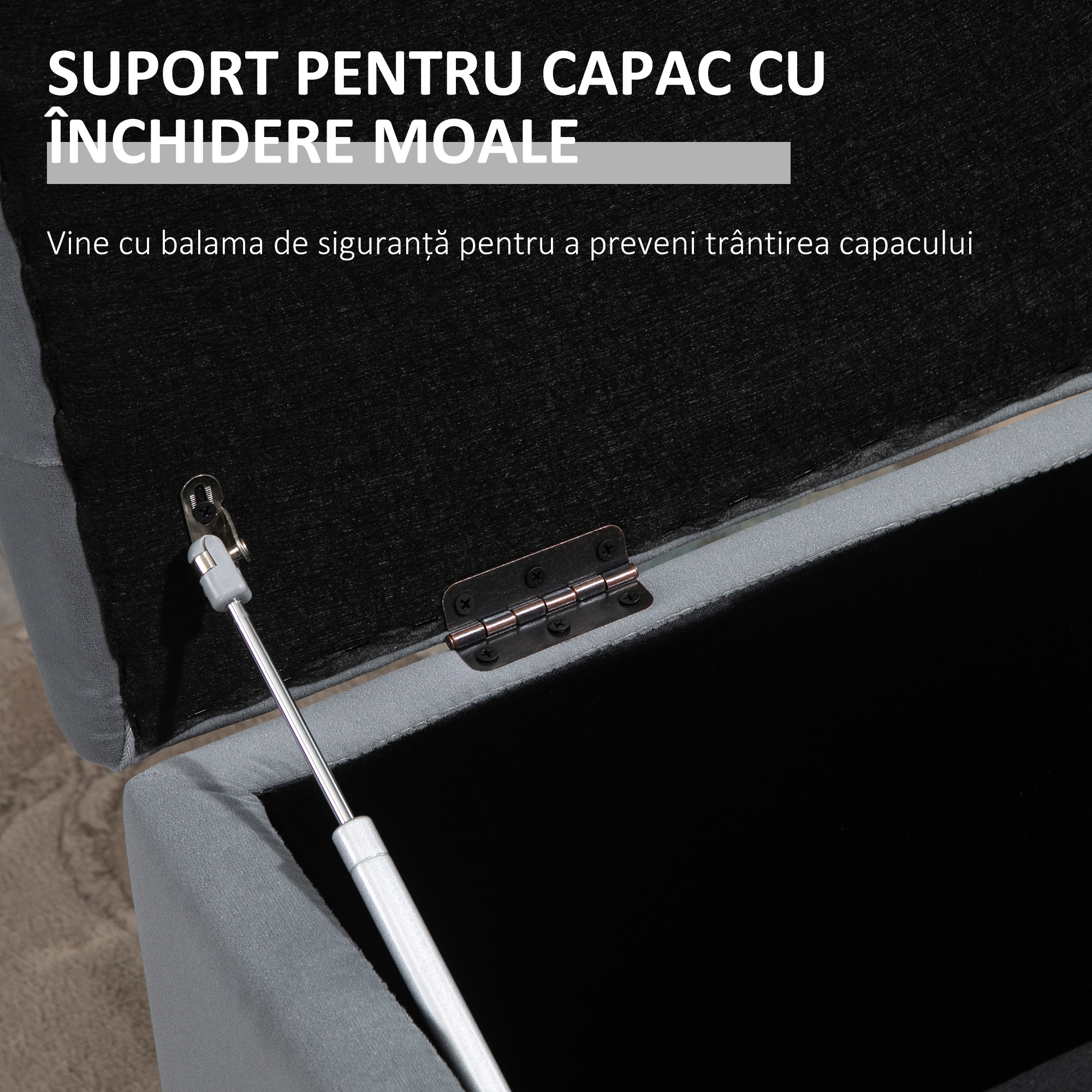  Cufar Depozitare Multifunctional - Cu 2 Pouf Catifea Gri [5]