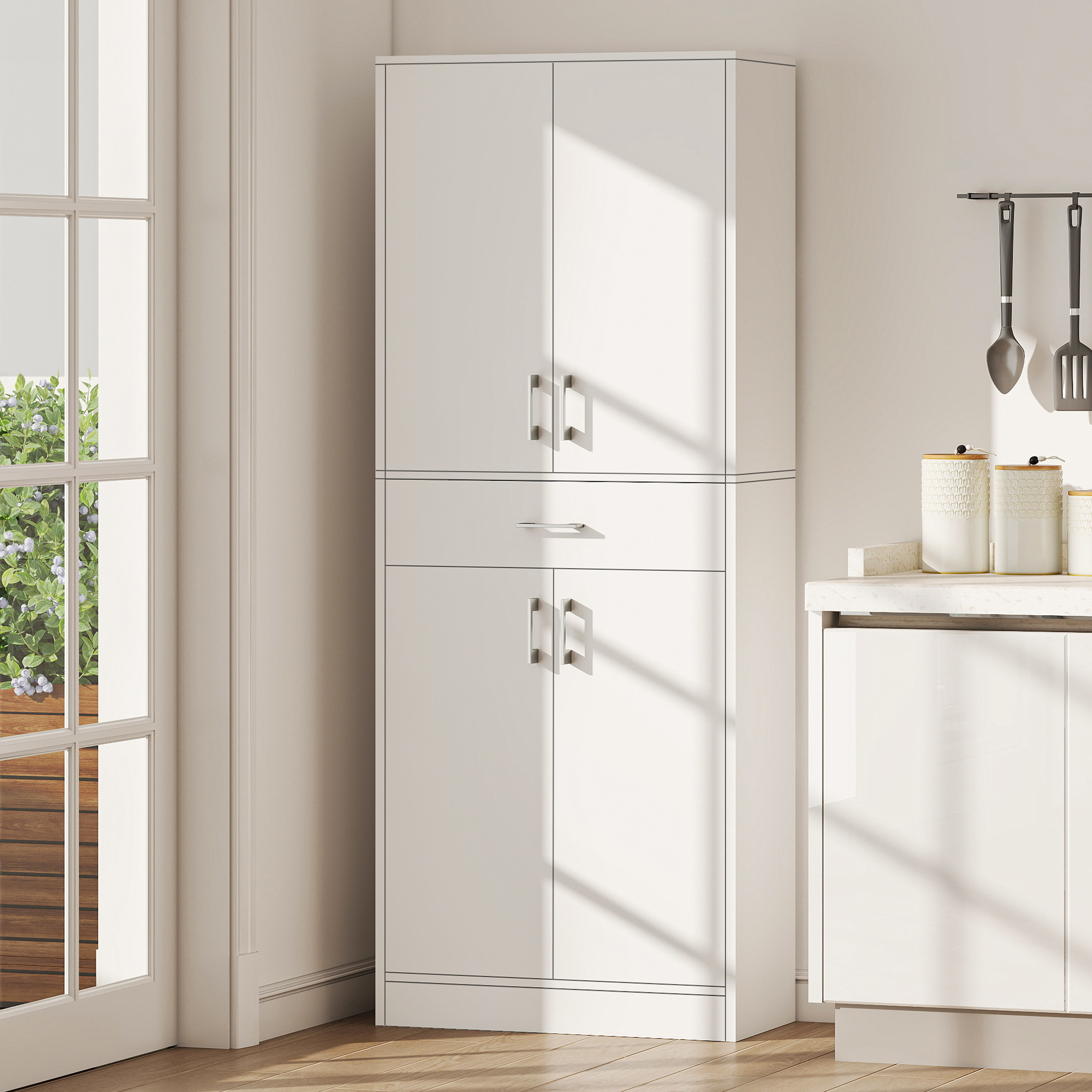 HOMCOM Armoire De Buffet De Cuisine Avec Clapier, Armoire De %c3%a9tag%c3%a8res R%c3%a9glables