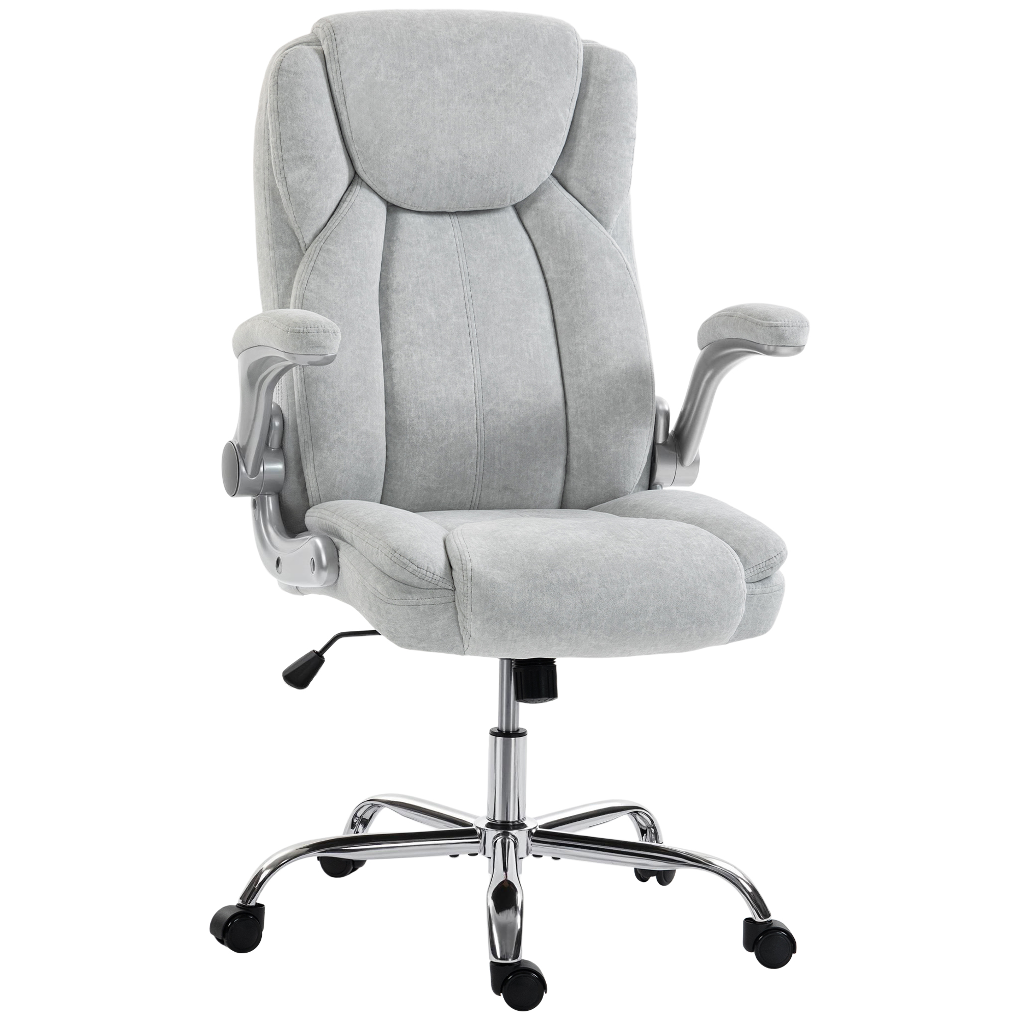 HOMCOM Ergonomischer Bürostuhl mit klappbaren, gepolsterten Armlehnen, gepolsterter Drehstuhl aus bedrucktem Samt, Wippfunktion, Mehrkissen, hoher Rücken, höhenverstellbar, Creme Aosom
