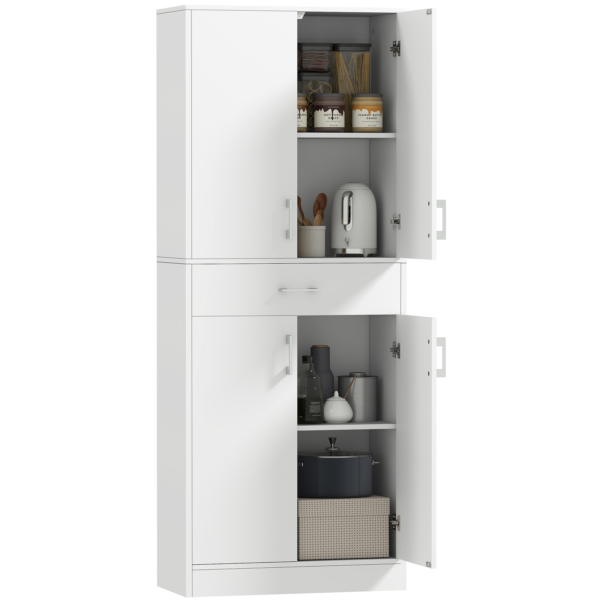 Armoire de garde-manger autoportante blanche de 1800 mm, petite armoire de rangement pour buffet｜Homary