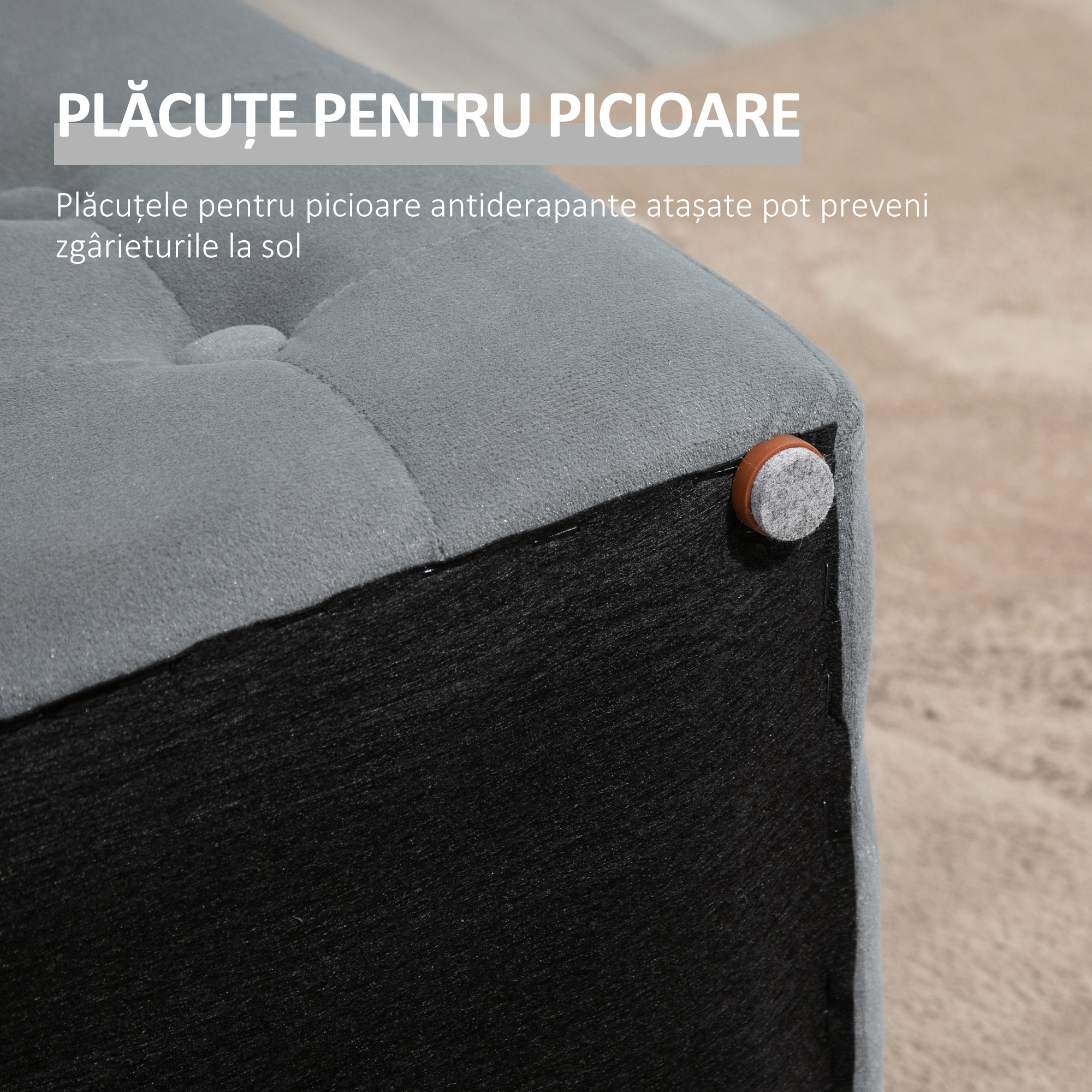  Cufar Depozitare Multifunctional - Cu 2 Pouf Catifea Gri [4]