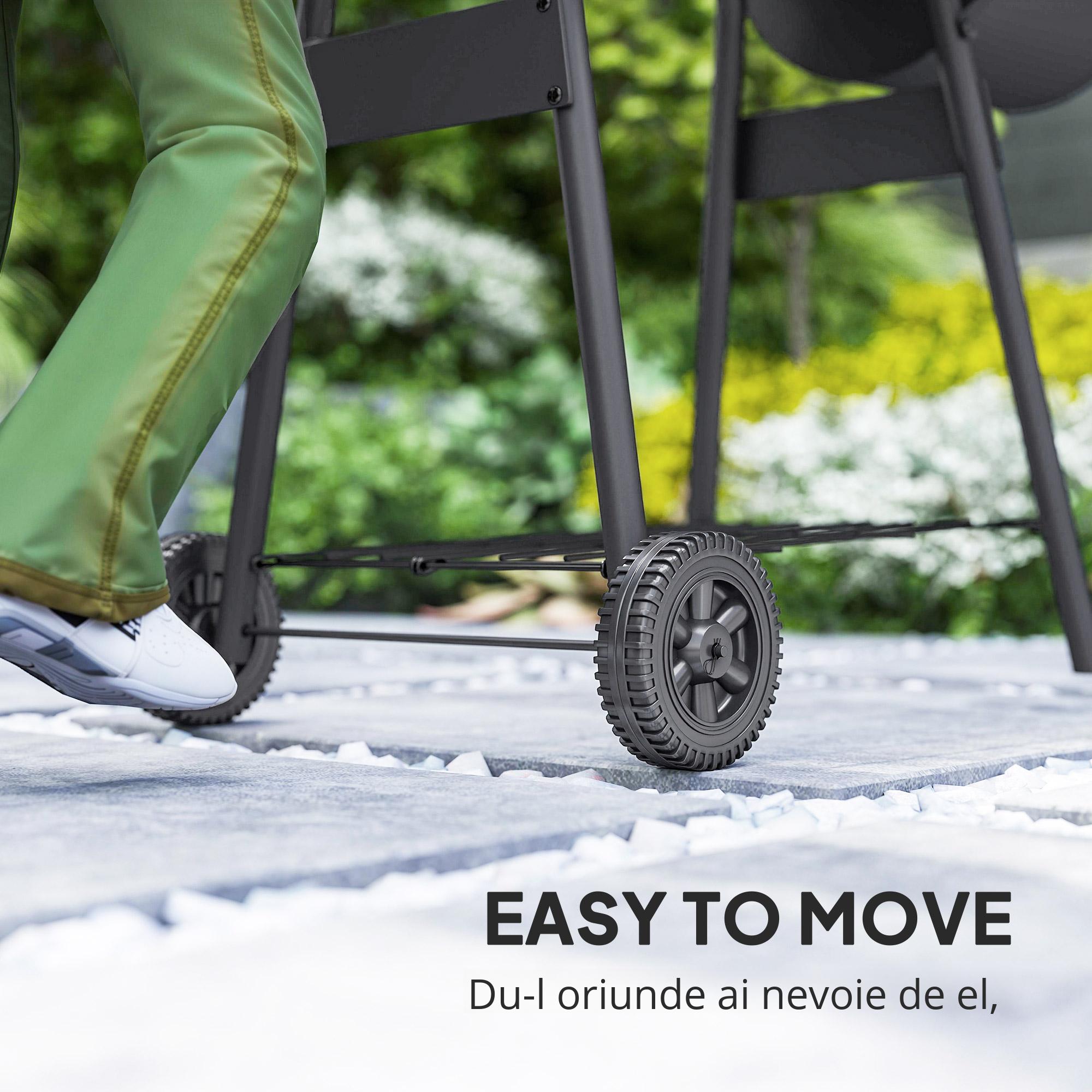  Gratar de gradina cu capac si afumator, gratar pe carbune cu rafturi si roti 124x53x104cm, negru [3]