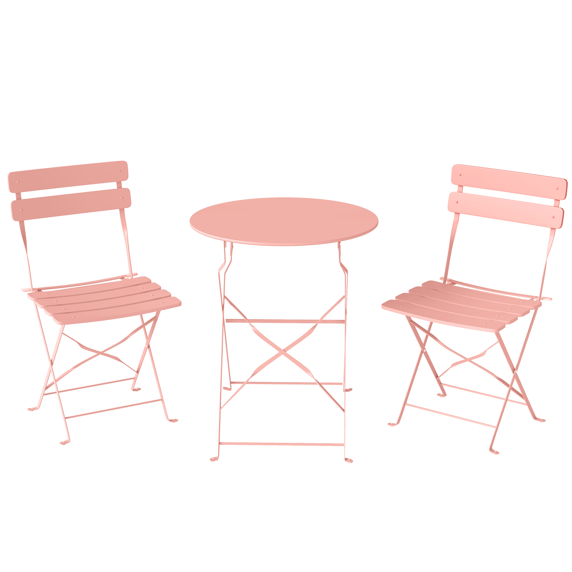 Outsunny Bistrot-Set Garten 3-teilig ohne Montage - Tisch und 2 Klappstühle mit Latten aus Metall mit doppeltem Rostschutz - Schicke Balkon- und Terrassenmöbel, Rosa Aosom