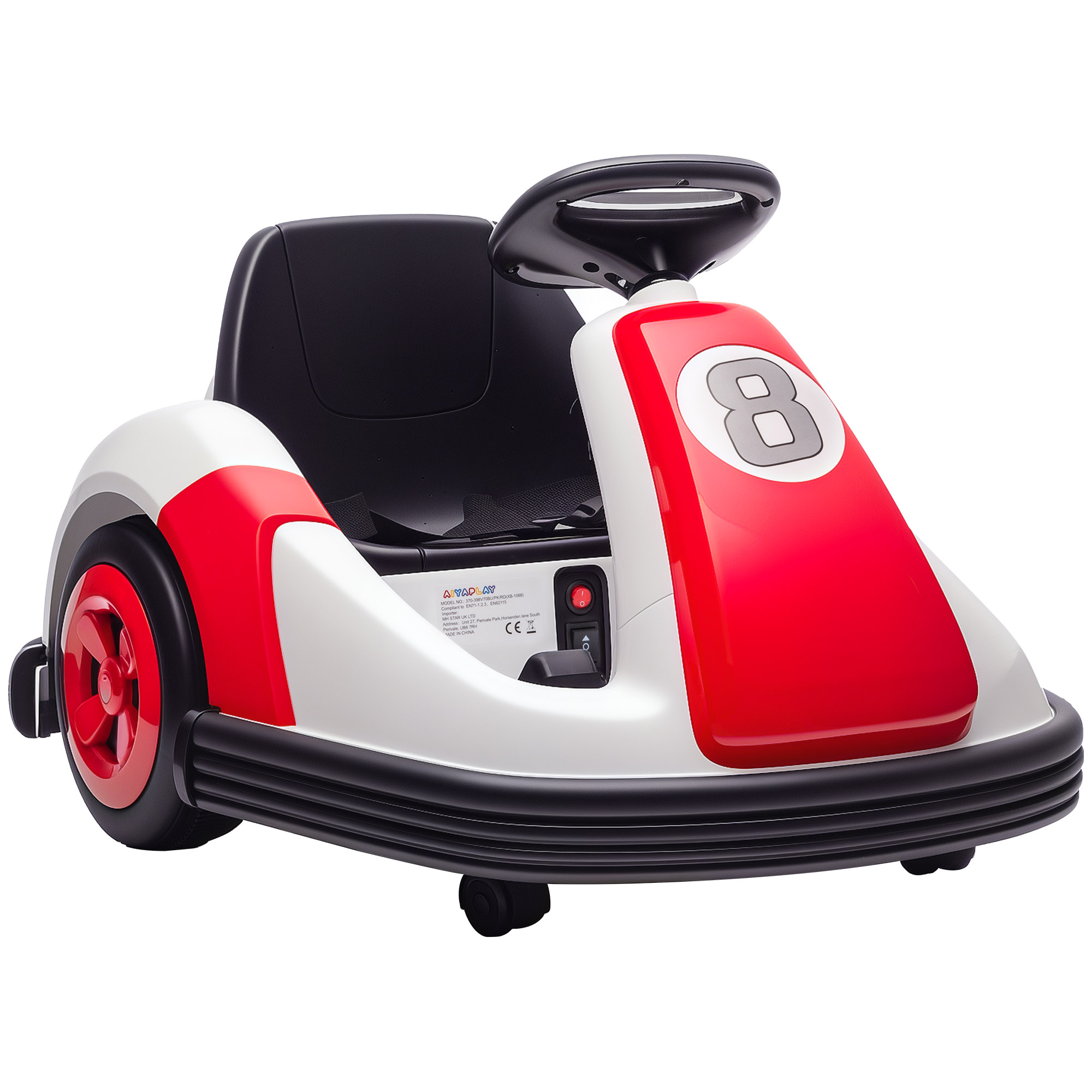 AIYAPLAY Coche de choque infantil 6V, rotación a 360°, coche de choque eléctrico infantil con doble motor, música y claxon