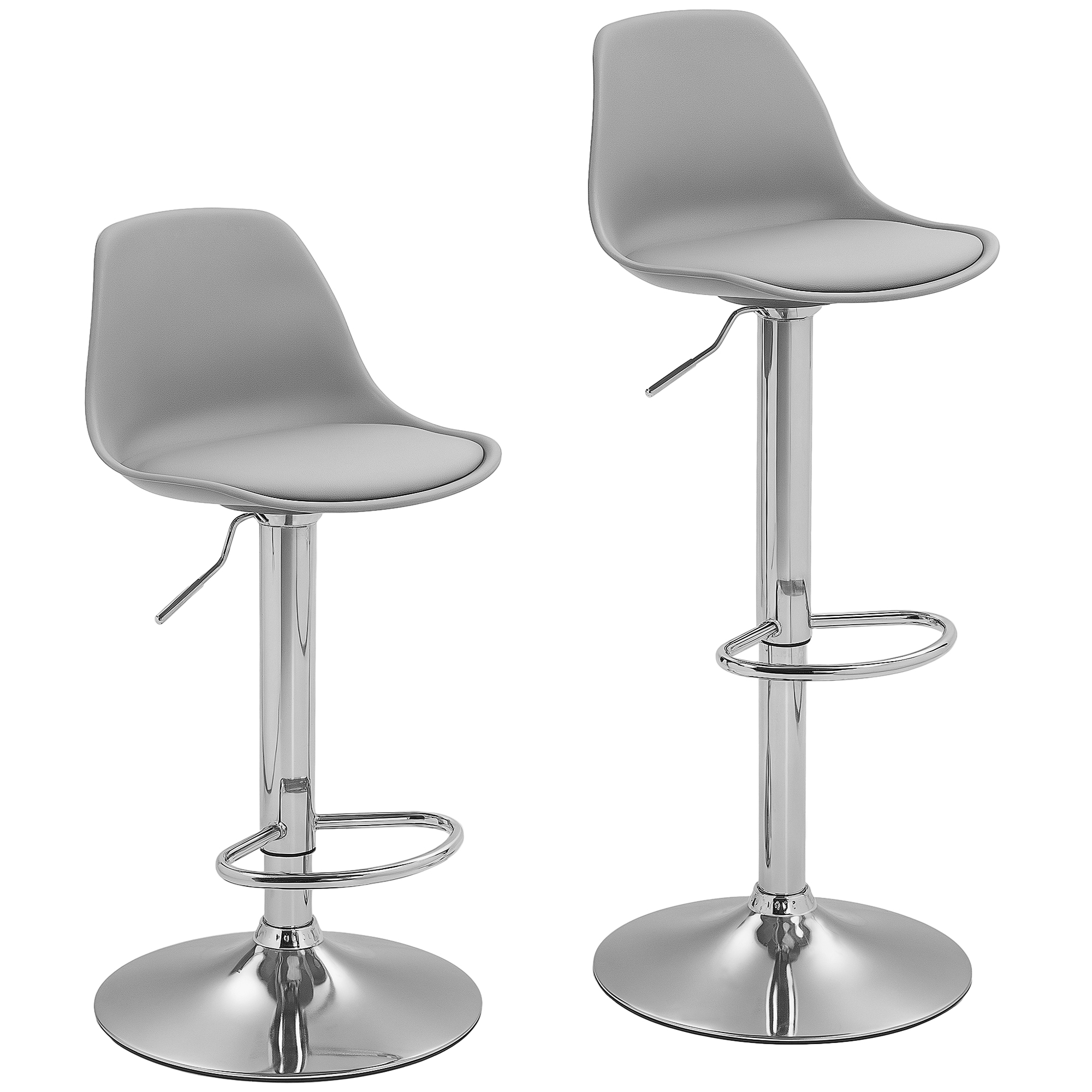 HOMCOM Barhocker 2er Set, Gepolstert Barstuhl mit Stahlgestell, Lehne, Höhenverstellbar Küchenstühle mit Fußstütze 360° Drehbar Tresenhocker für Küche, Wohnzimmer, Esszimmer, Kunstleder Grau Aosom