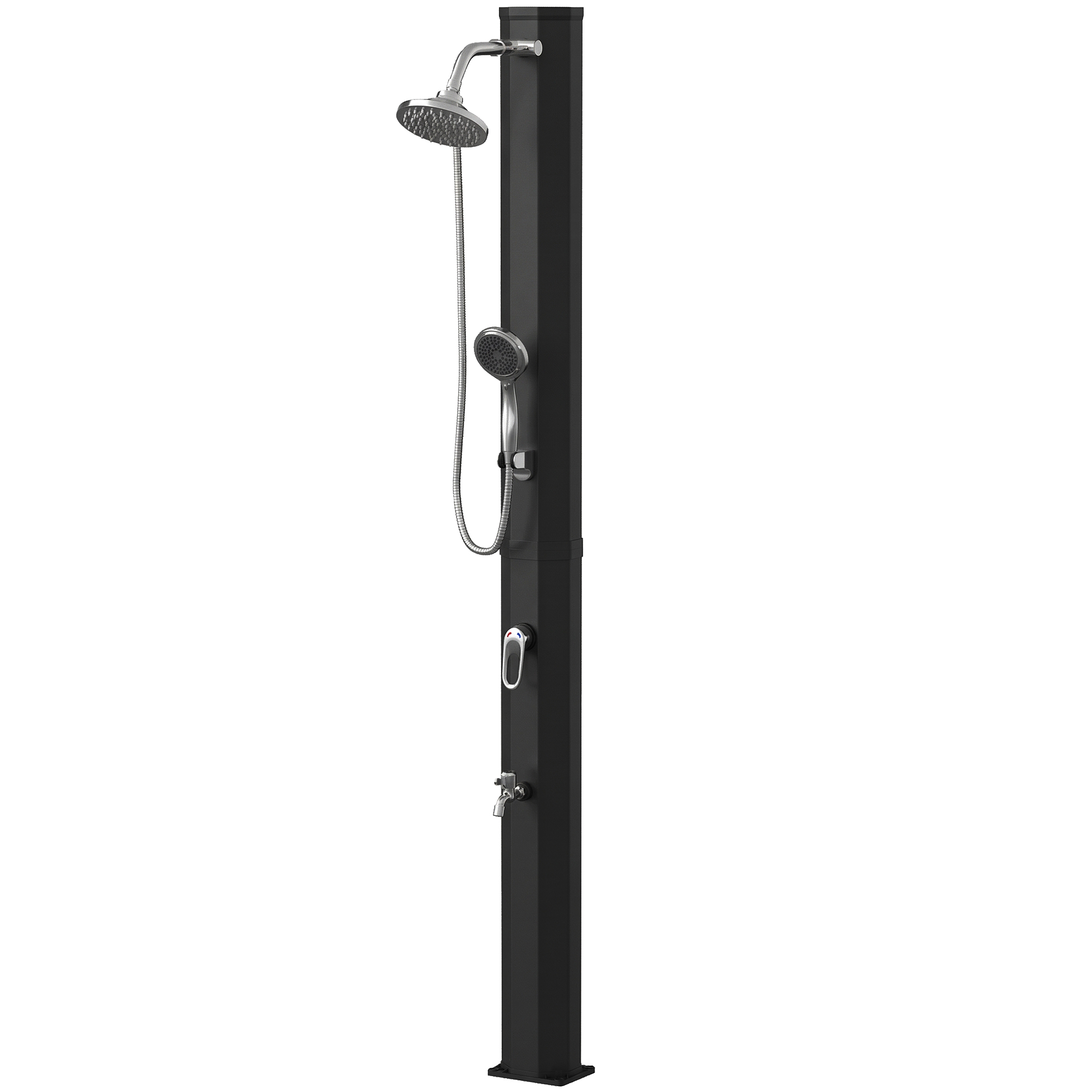 Outsunny Douche solaire 35L - Douche de jardin avec protection antigel, tête pluie orientable, robinet, raccord pour tuyau d'arrosage