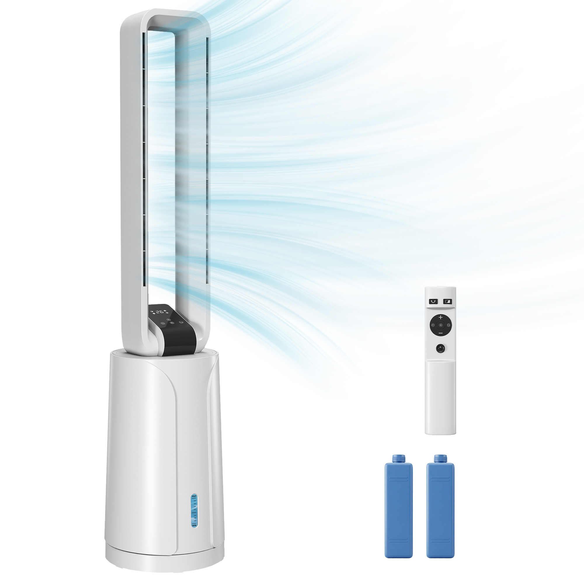 HOMCOM Enfriador de Aire 3 en 1 con Depósito de 1,7L Modos Ajustables Temporizador Control Remoto 24,7x24,7x109,5 cm Blanco