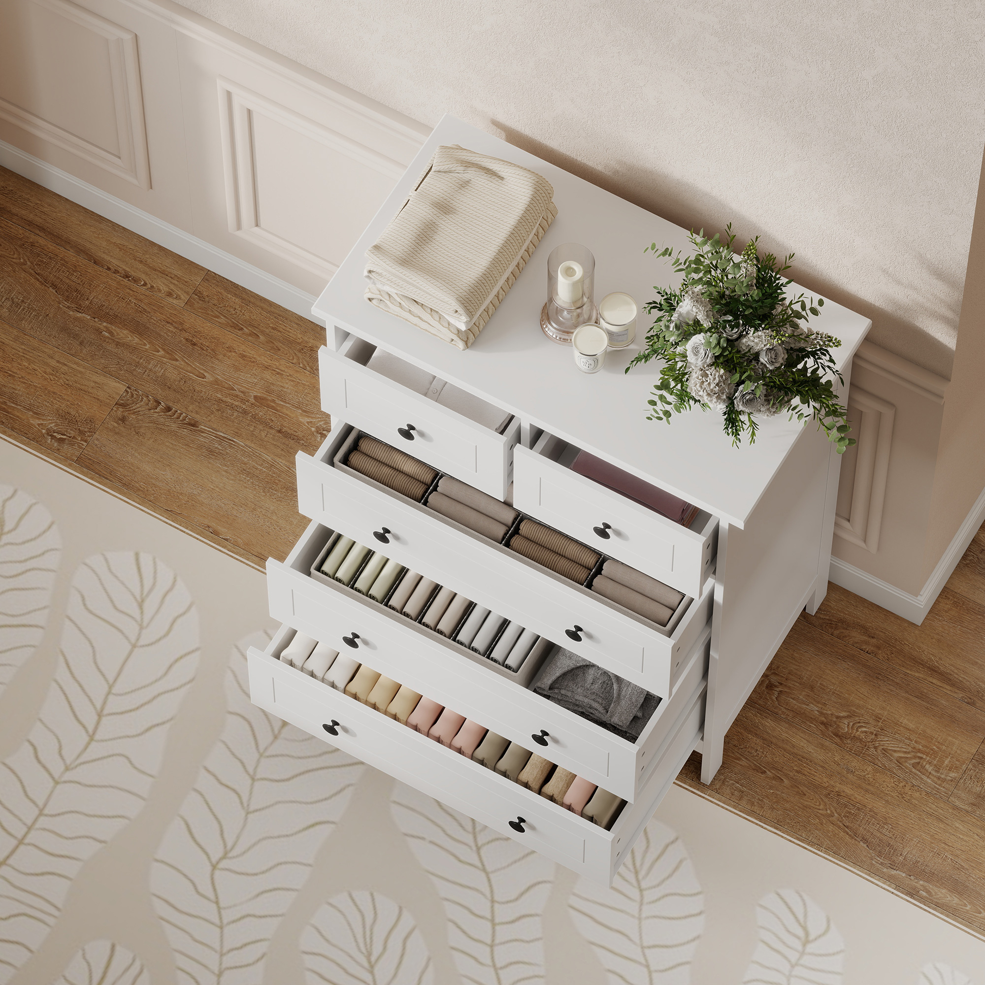 Commode haute 5 tiroirs couleur Blanc Auri | Maisons du Monde