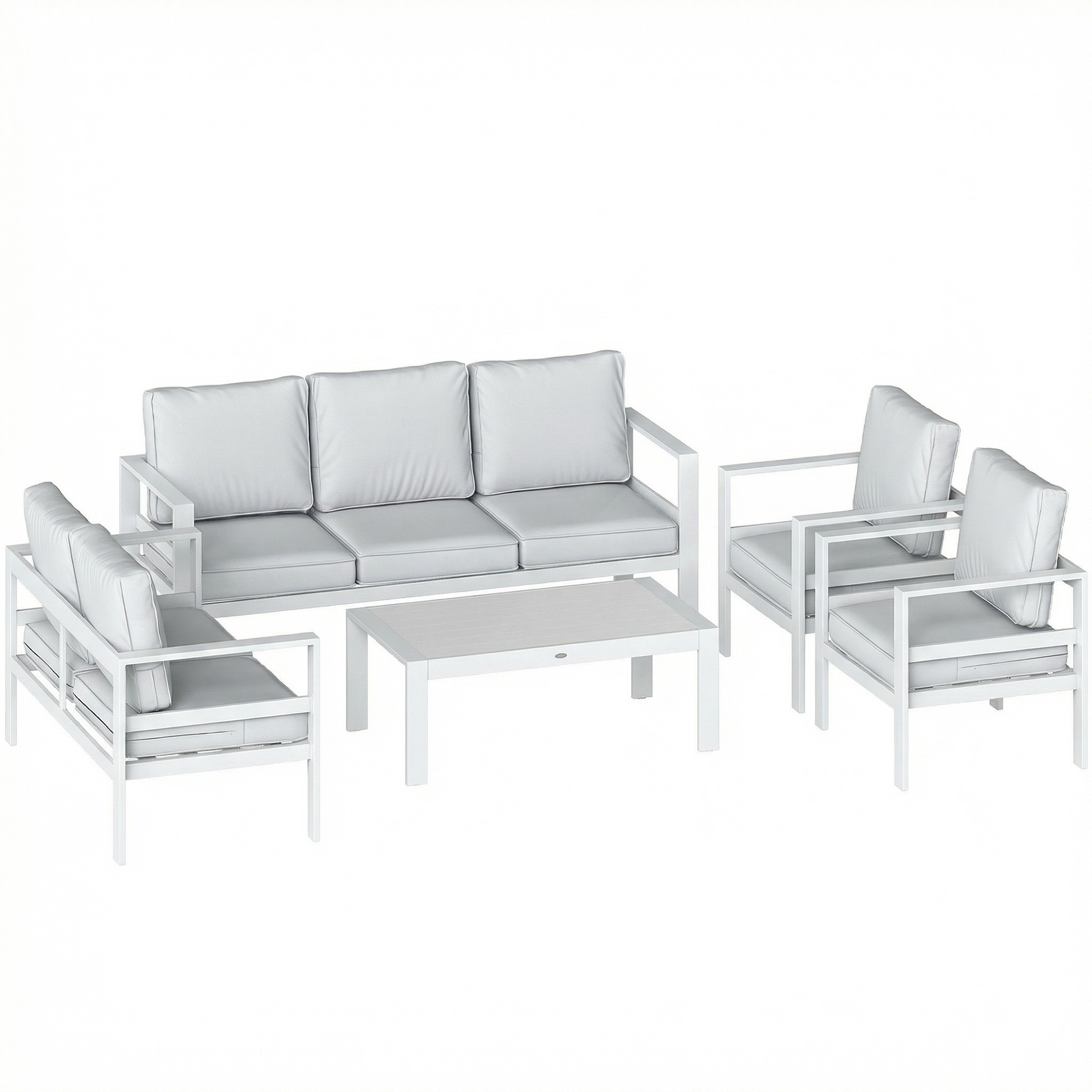 Outsunny White 5 Pieces Aluminium Garden Furniture Set With Olefin Cushions, Extra Deep Outdoor Garden Sofa Set,