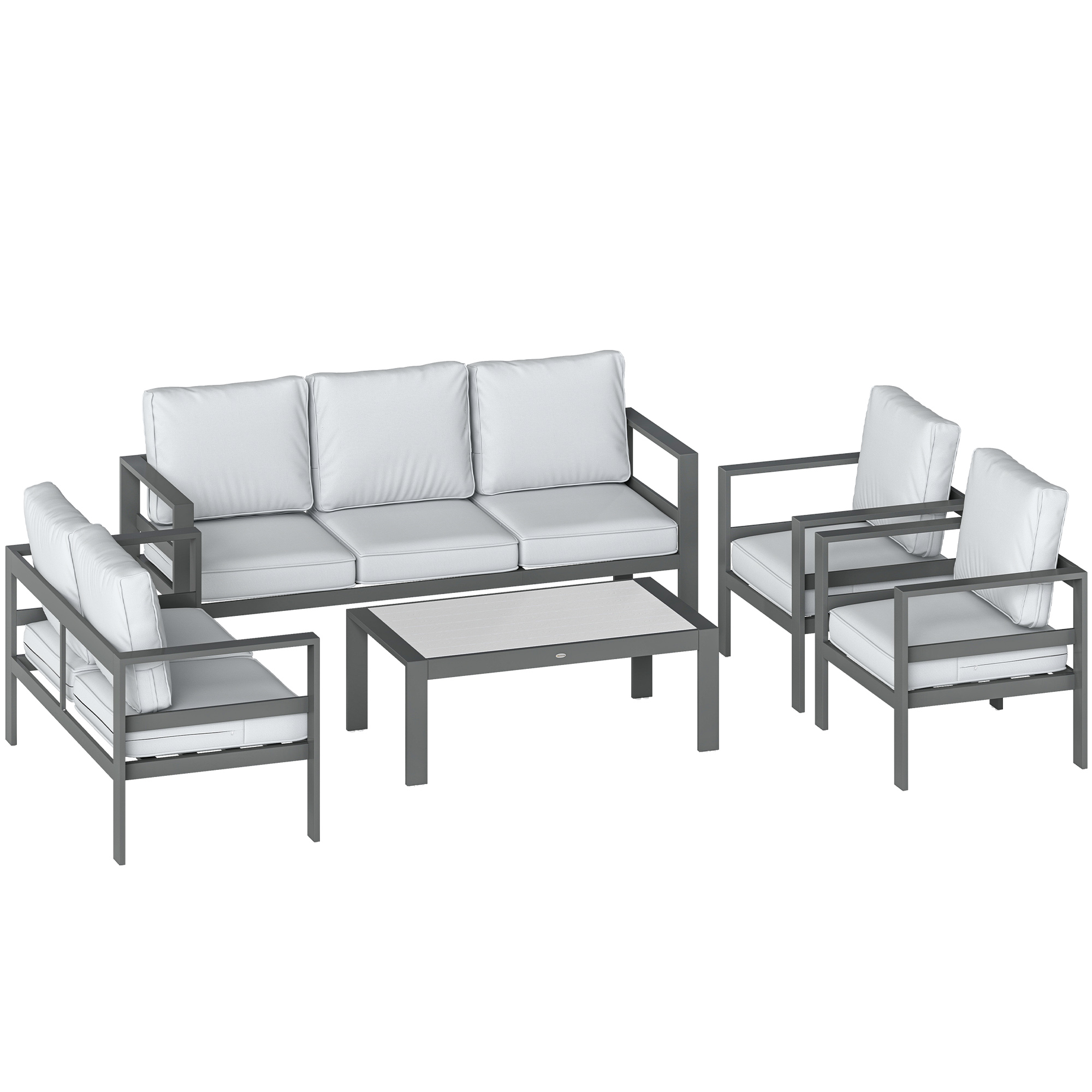 Outsunny Dark Grey 5 Pieces Aluminium Garden Furniture Set With Olefin Cushions, Extra Deep Outdoor Garden Sofa Set,