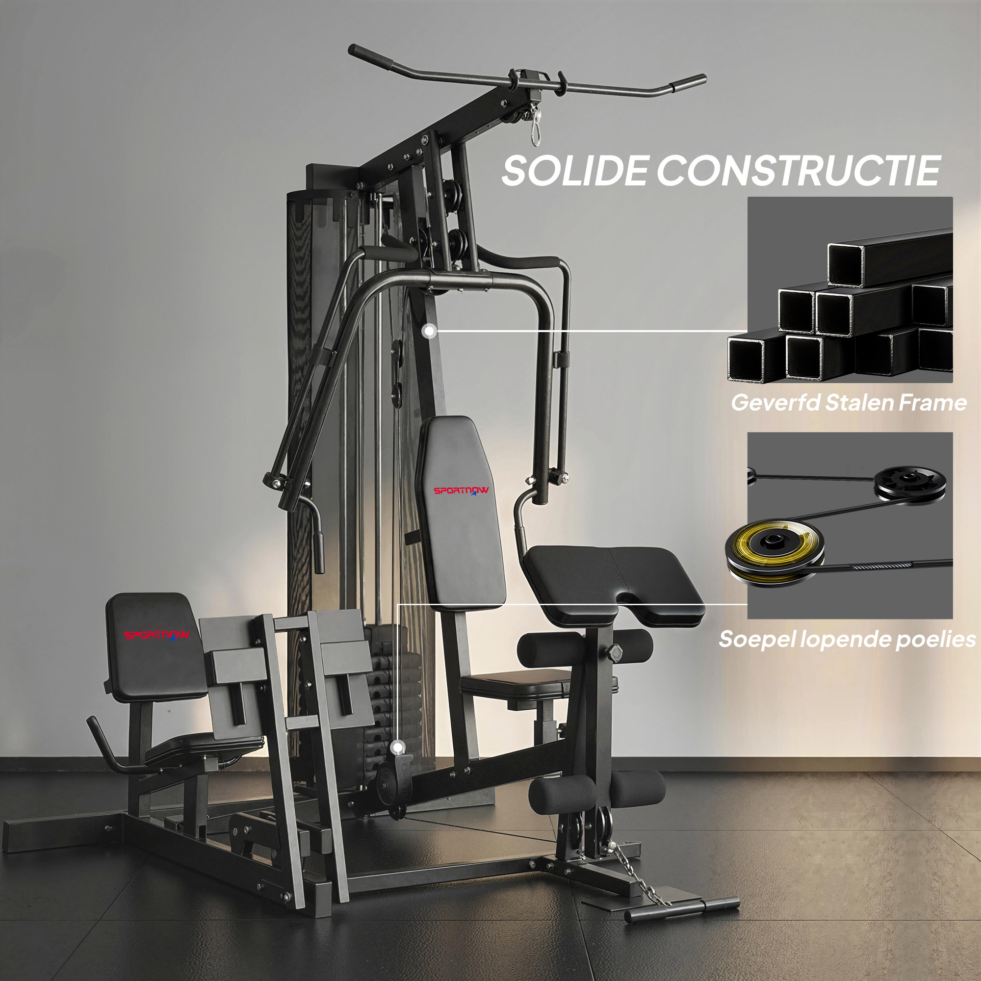 SPORTNOW Krachtstation fitnessstation met latpull butterflystang 65 kg gewichten kabel tot 120 kg