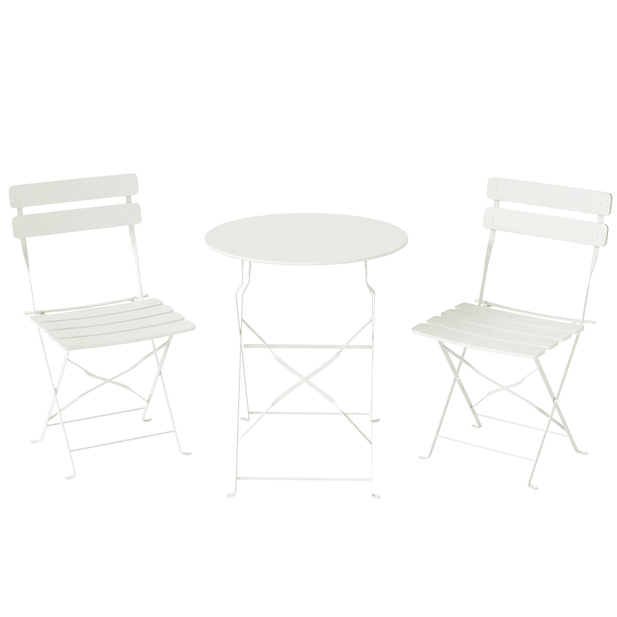 Outsunny Conjunto de Jardín Plegable con 2 Sillas Plegables Mesa Redonda Estructura Metálica Electrofórica para Balcón Crema