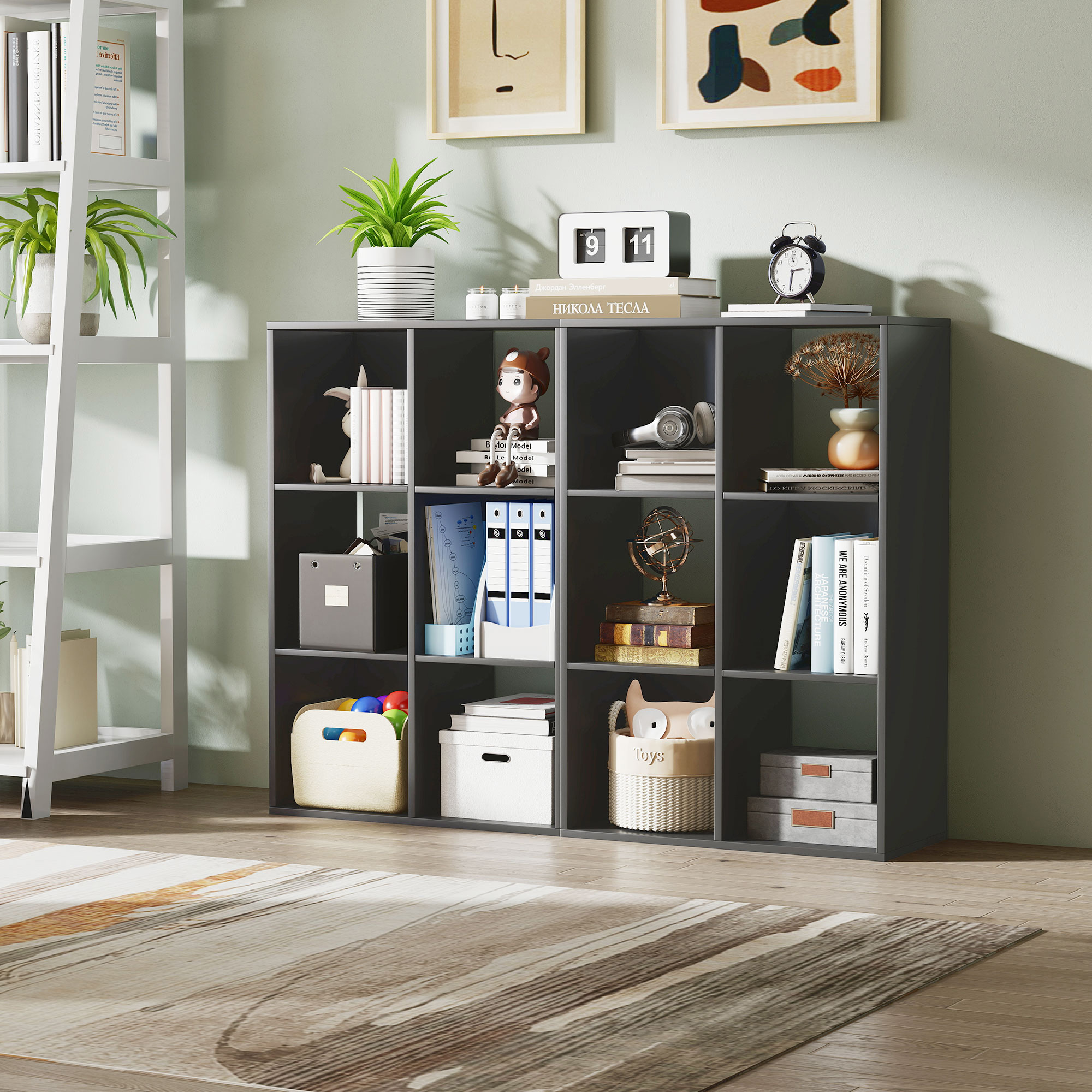  Biblioteca Moderna Modulara cu 6 Compartimente din PAL, Maro [8]