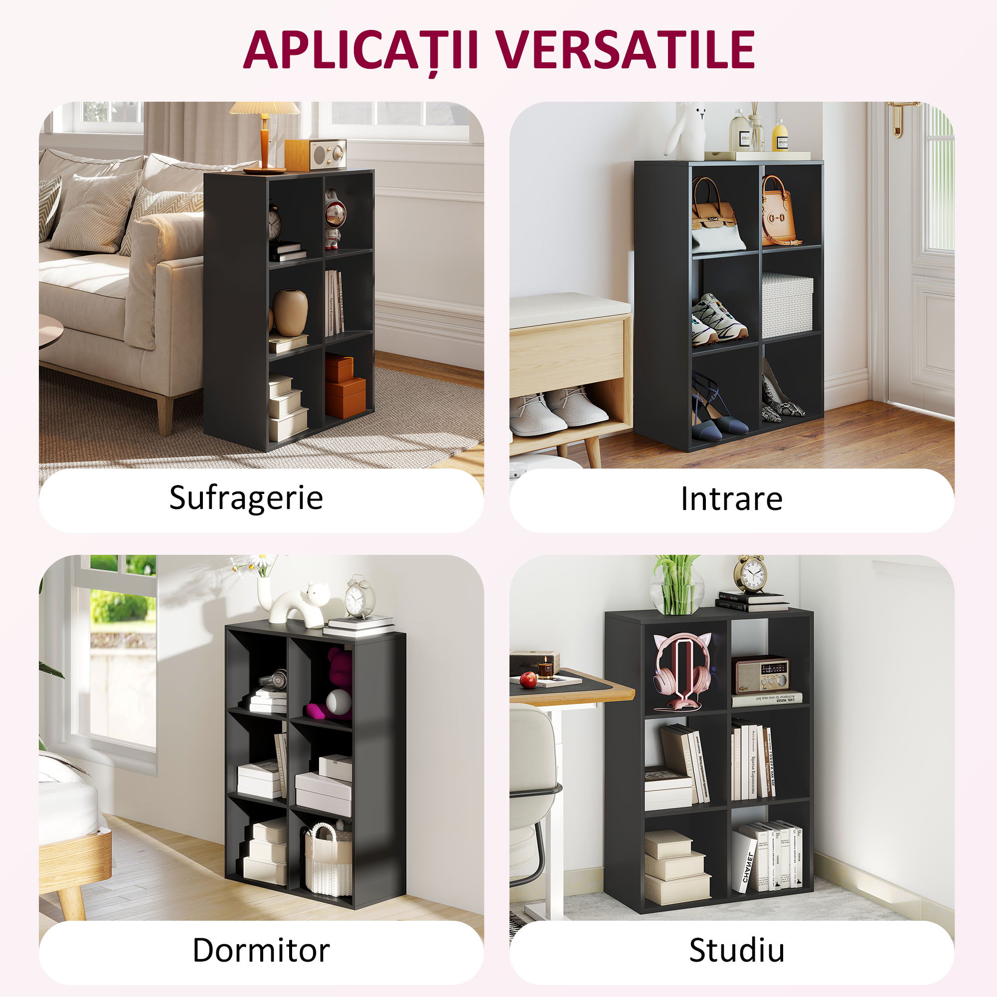  Biblioteca Moderna Modulara cu 6 Compartimente din PAL, Maro [5]