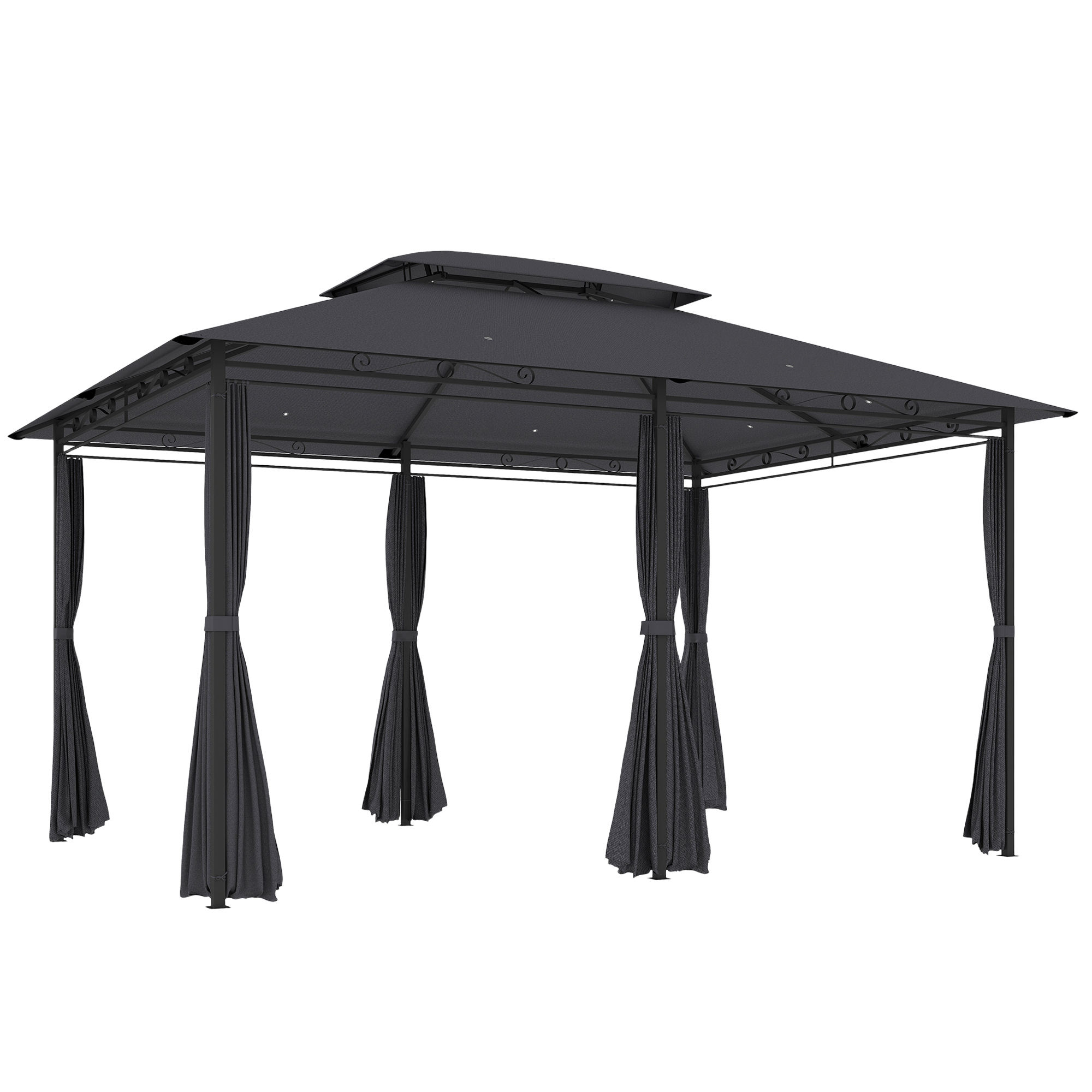 Outsunny Cenador para Jardín 3x4 m Pabellón de Jardín Gazebo con Doble Techo 6 Paredes Laterales Estructura Metálica Gris