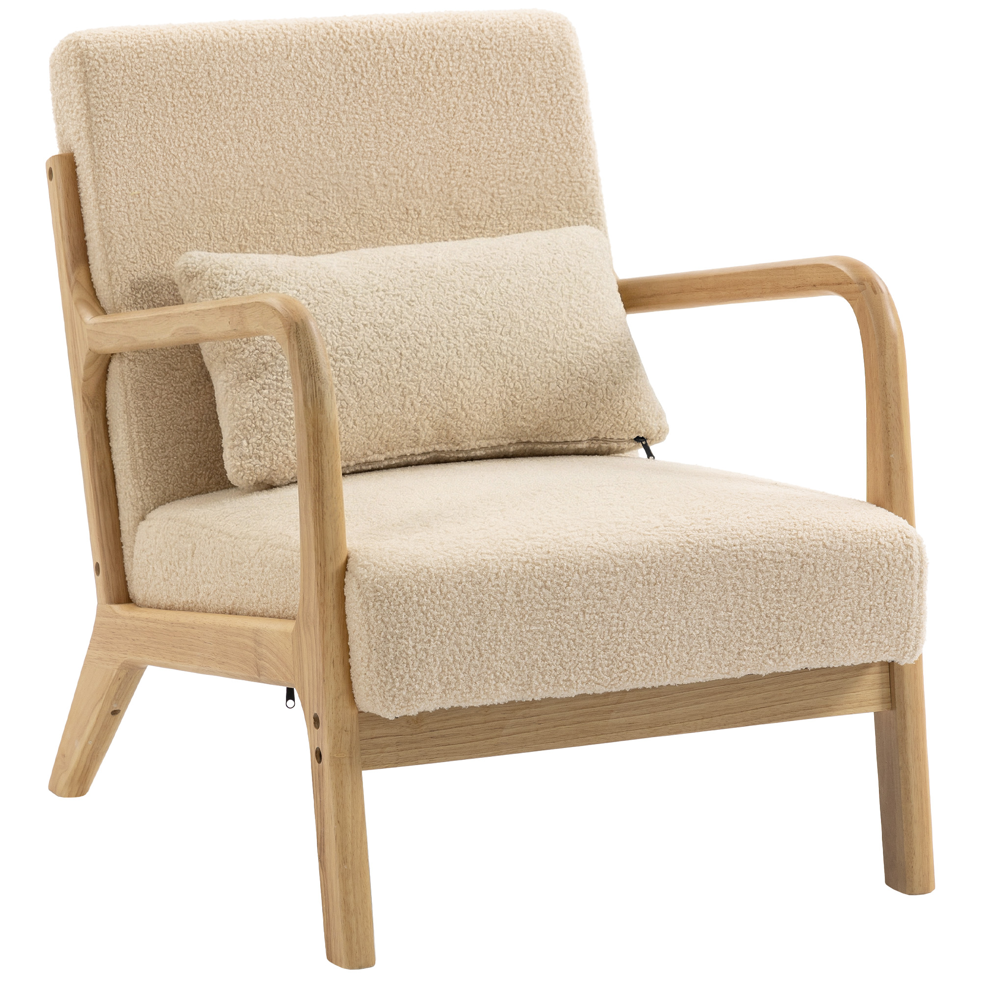 HOMCOM Sillón lounge - 3 cojines incluidos - asiento profundo - reposabrazos - estructura madera de hevea - aspecto terciopelo beige