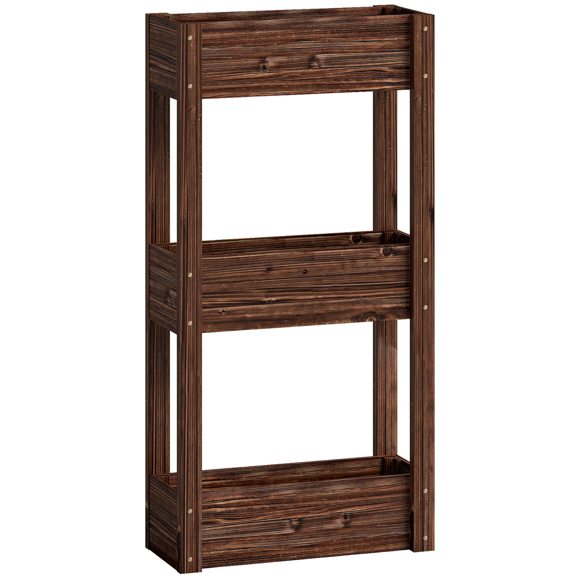 Outsunny Jardinera elevada en pie 3 niveles orificios de drenaje y forro 60 x 25 x 120 cm, Marrón