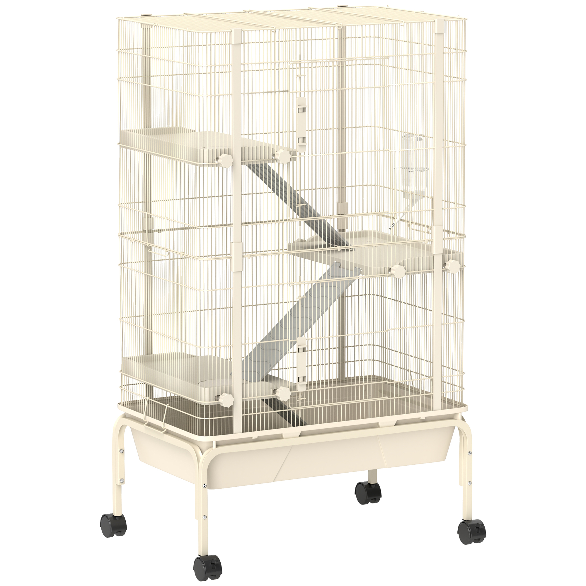 Meilleurs prix pour PawHut Cage pour lapin enclos à 4 niveaux avec 2 portes 3 rampes plateau profond roulettes 69 x 44 x 120 cm beige