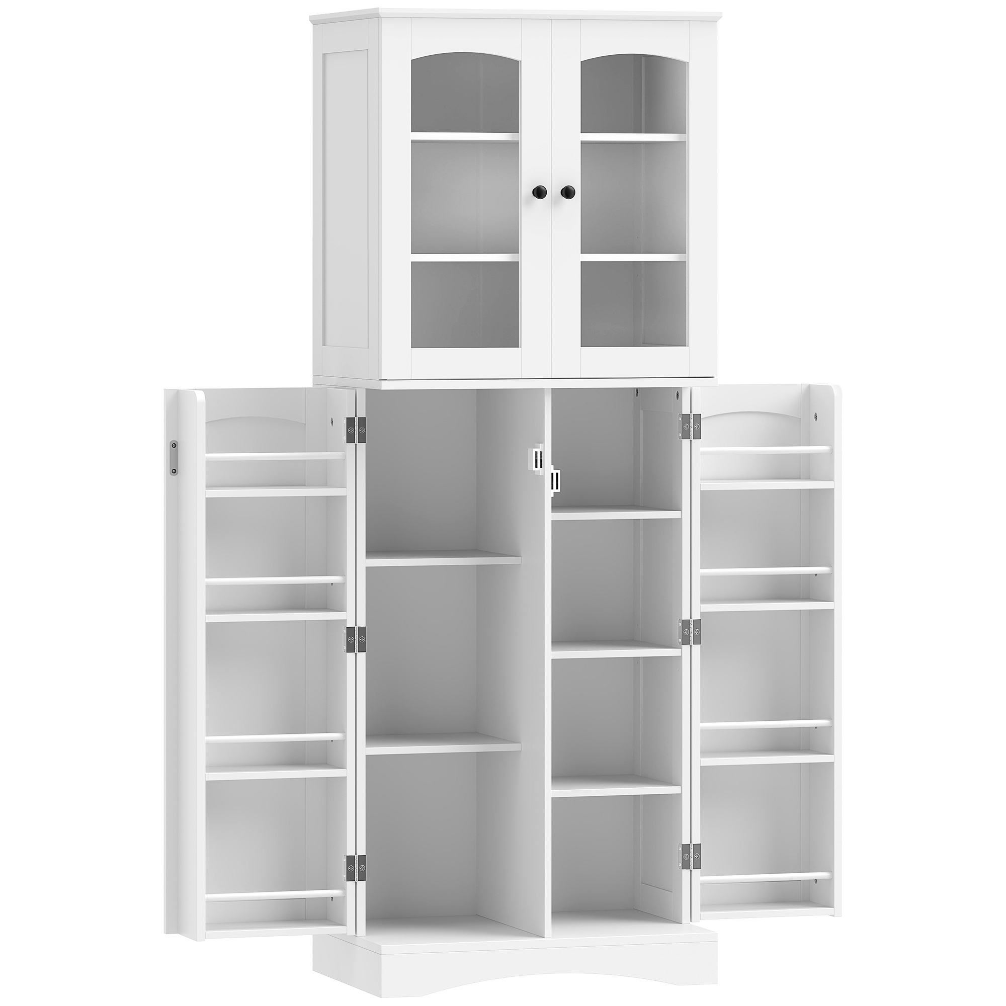 HOMCOM Dulap Debara Bucătărie cu 4 Uși cu 8 Compartimente 10 Rafturi Debara Modernă cu 4 Rafturi Reglabile Alb | Aosom Romania