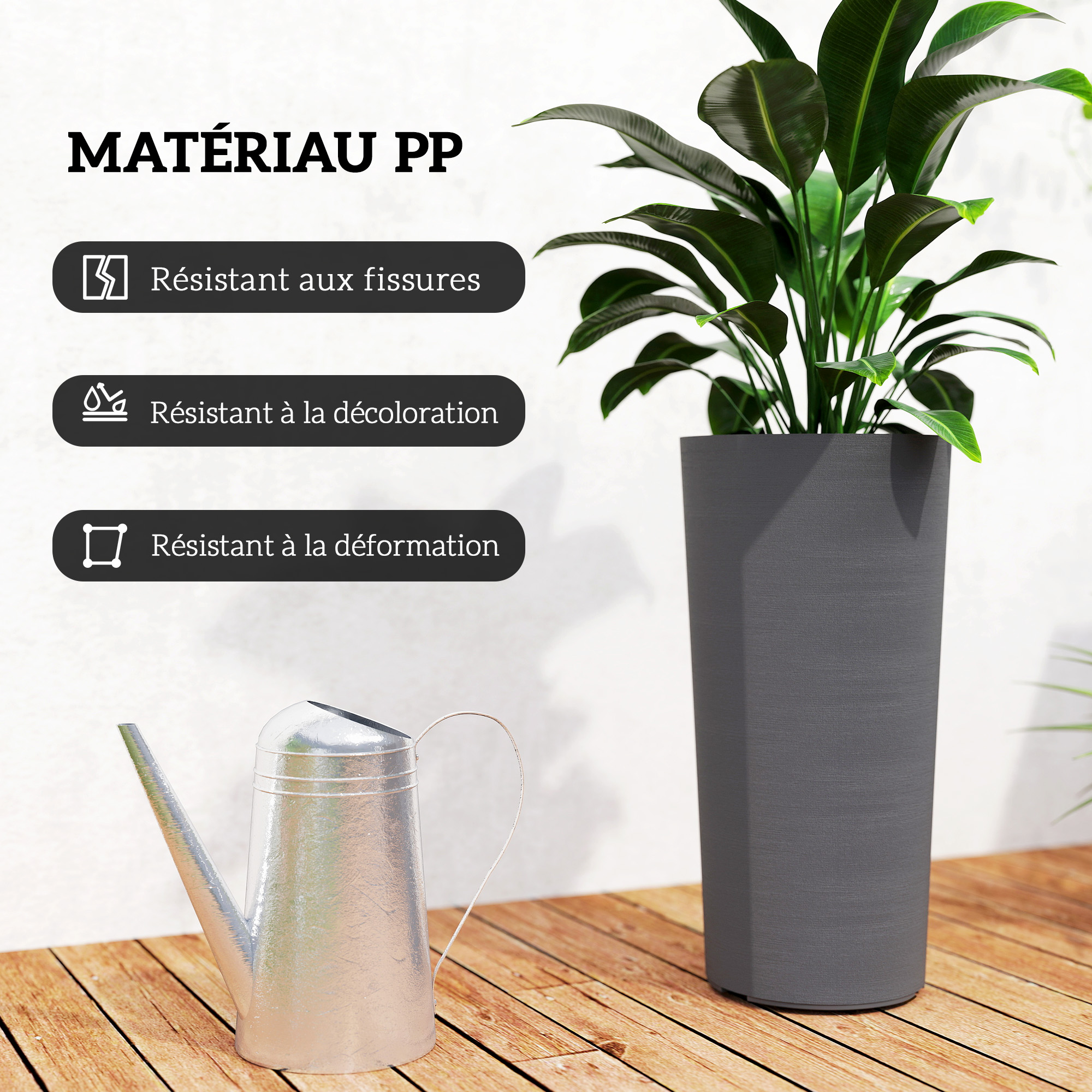 Garvee Pots de Fleurs Hauts avec arrosage Automatique, indicateur Niveau d'eau et Drainage, bac Amovible, résistants intempéries, pour Balcon et intérieur