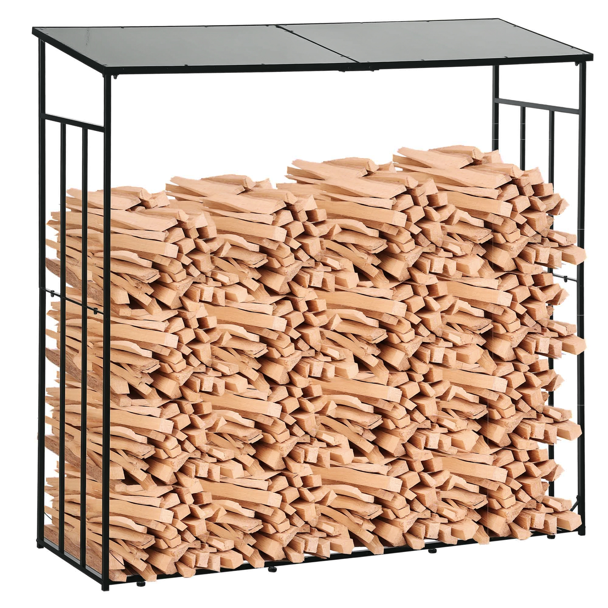 Outsunny Abri-bûches support pour bois de chauffage range-bûches en métal et polycarbonate 185 x 67 x 185 cm noir
