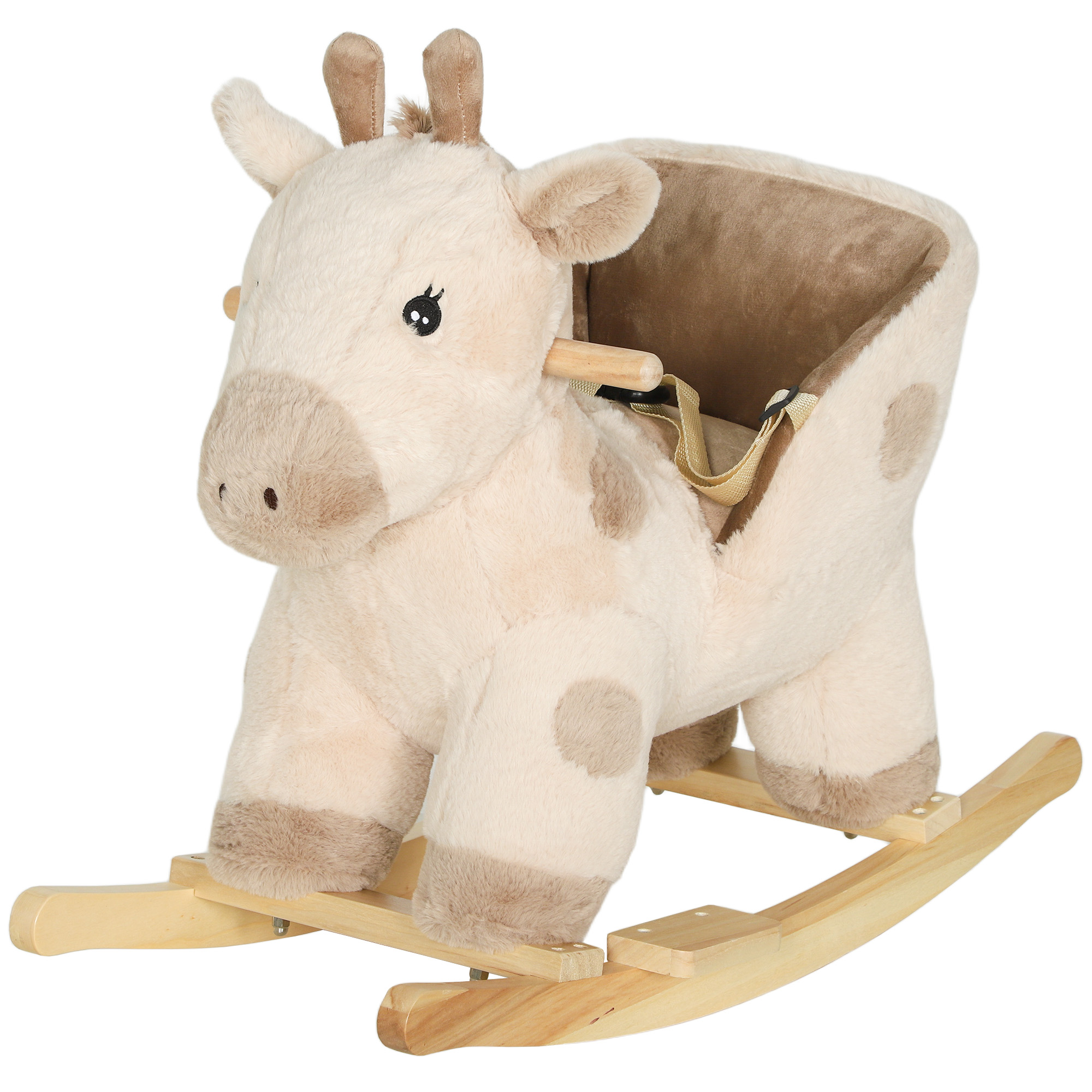 AIYAPLAY Cheval à bascule pour enfants girafe jouet à bascule bébé avec effet sonore, ceinture de sécurité, 68x35x50cm, beige