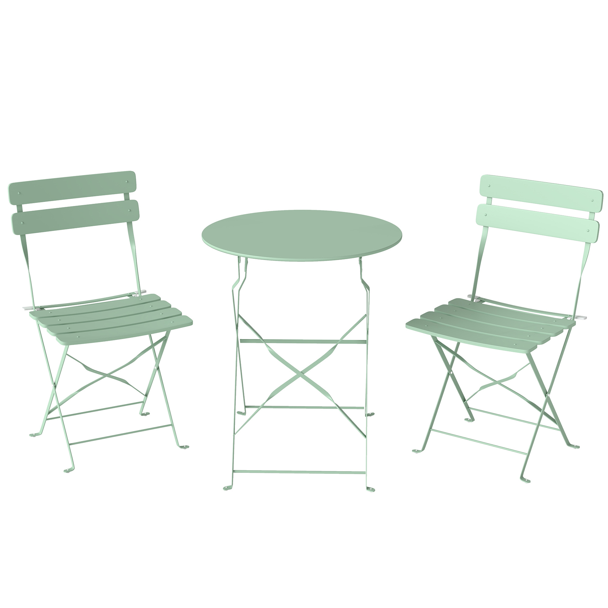Outsunny Conjunto de Jardín Plegable con 2 Sillas Plegables Mesa Redonda Estructura Metálica Electrofórica para Balcón Verde