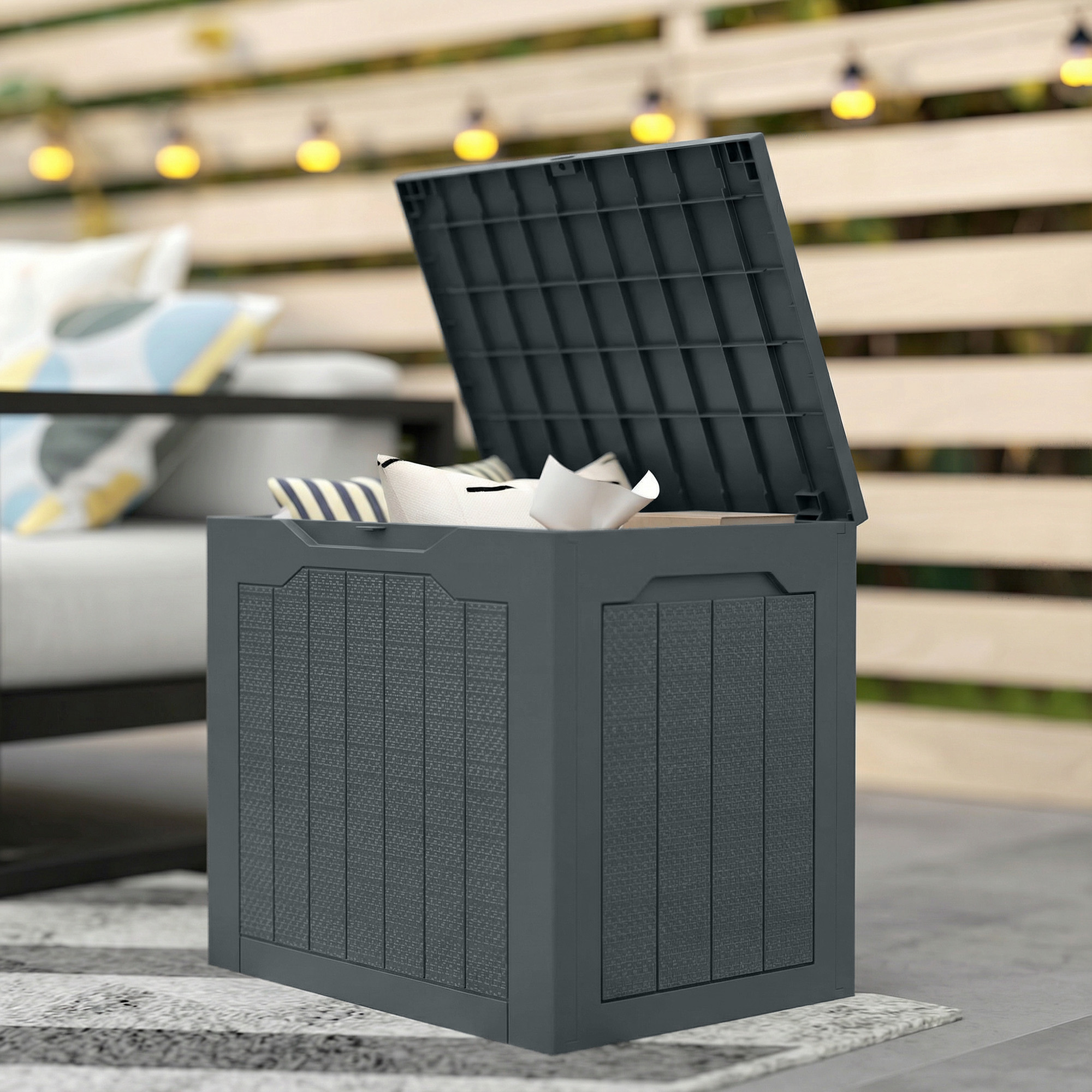 Coffre De Jardin Avec Poignées Et Roues 310L - Malle De Rangement Exterieur En Pp 119x48x60cm Style Polyrotin Anthracite Vounot 88308944