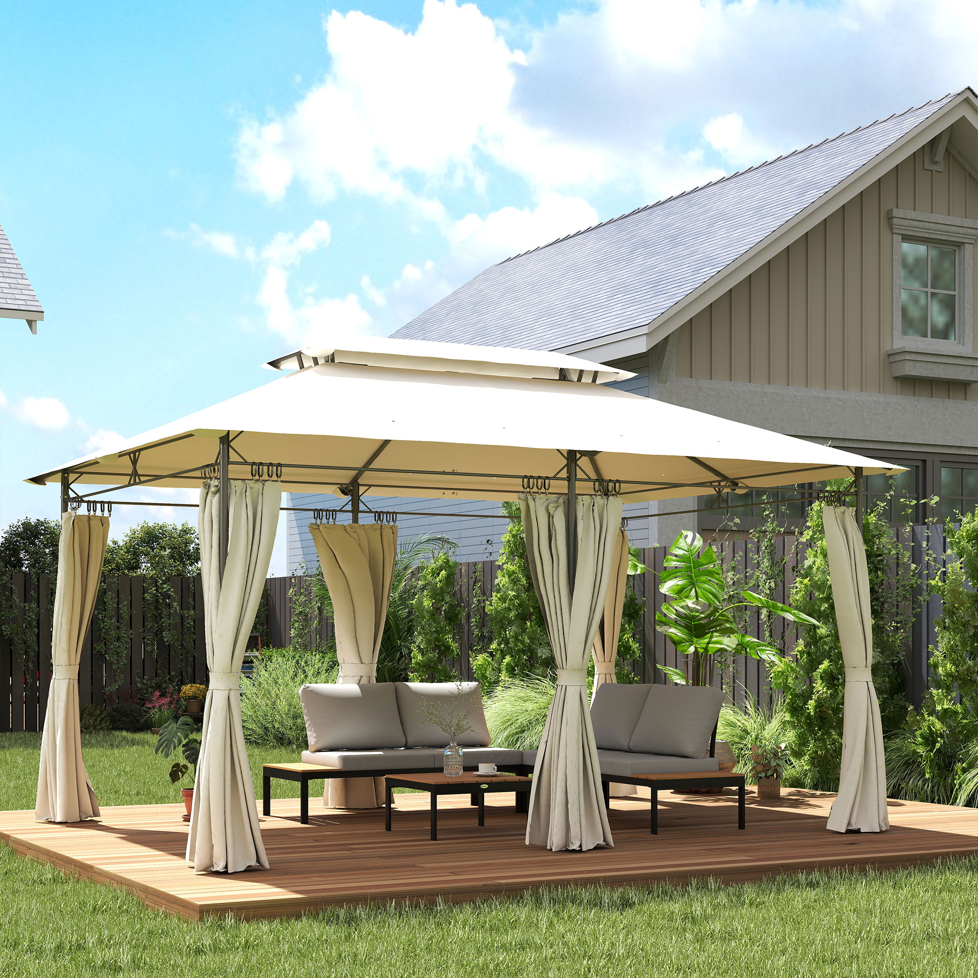 Outsunny Pavillon 4x3 m Stabil Winterfest Gartenpavillon mit Doppeldach 6 S günstig online kaufen