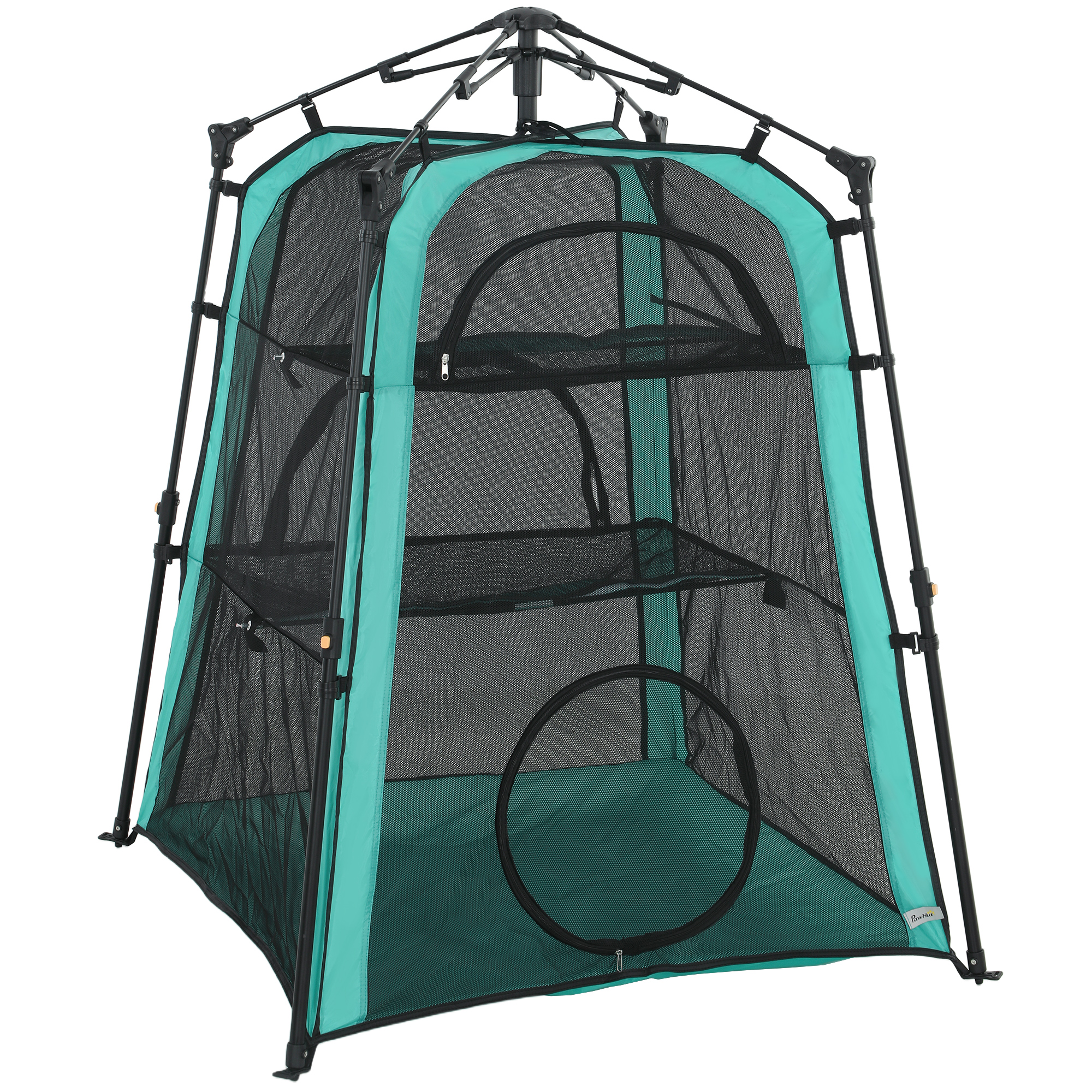 PawHut Cat Tent, 3-Tier Portable Pet Tent for Indoor Outdoor, Cat House with Multi-Door, Carry Bag, Breathable Mesh
