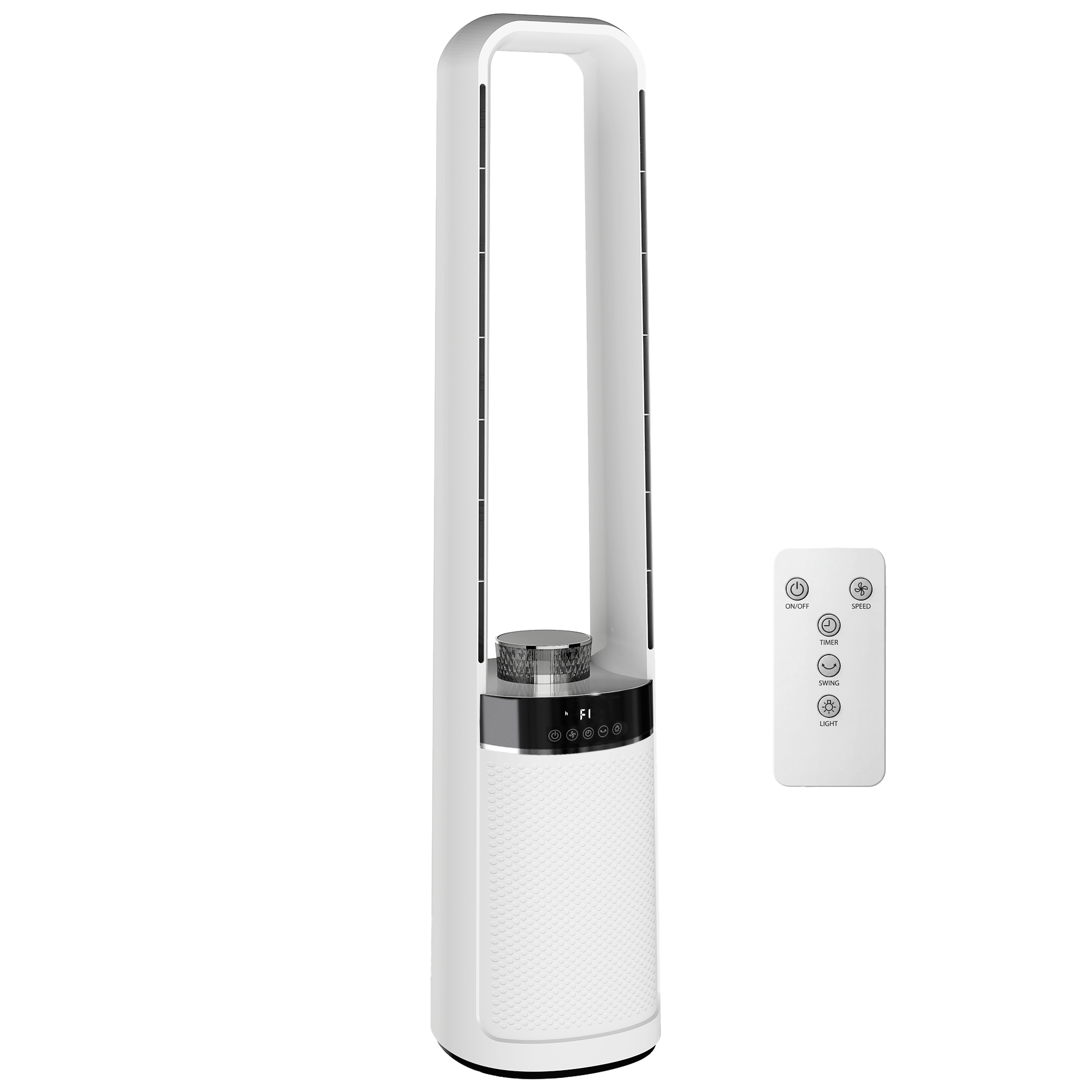 HOMCOM Ventilador de Torre Silencioso sin Aspas con Luces LED de 4 Colores Mando a Distancia Temporizador de 12 horas Blanco