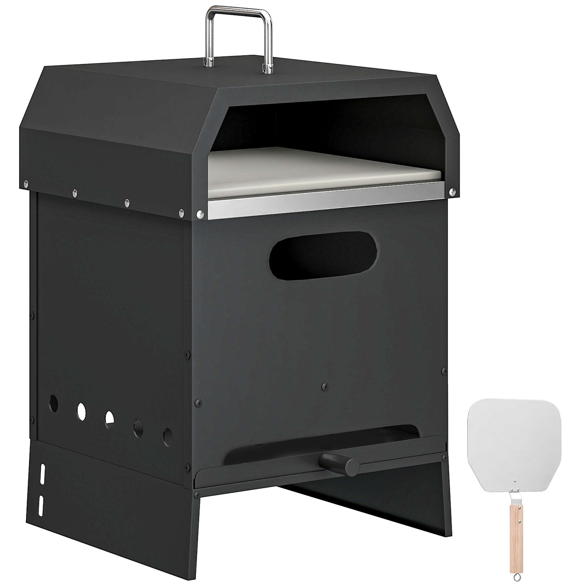 Outsunny Horno de pizza exterior 3 en 1 alimentado con leña, horno de 2 niveles con piedra para pizza, asas y pala