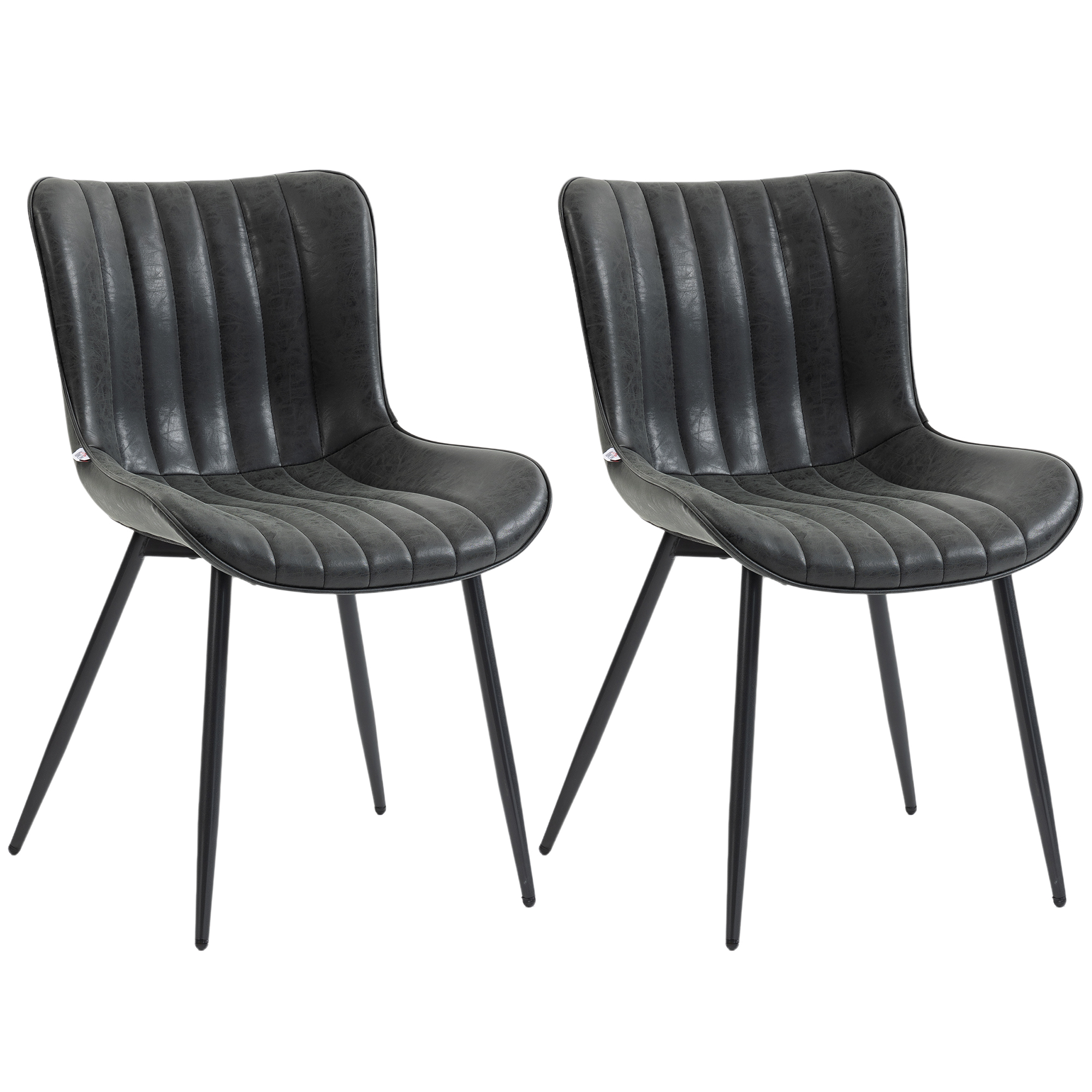 HOMCOM 2er-Set Esszimmerstühle, moderne Küchenstühle mit synthetischem Bezug, gesteppte Optik und Metallbeine, für Wohnzimmer, Esszimmer, Schlafzimmer, schwarz Aosom