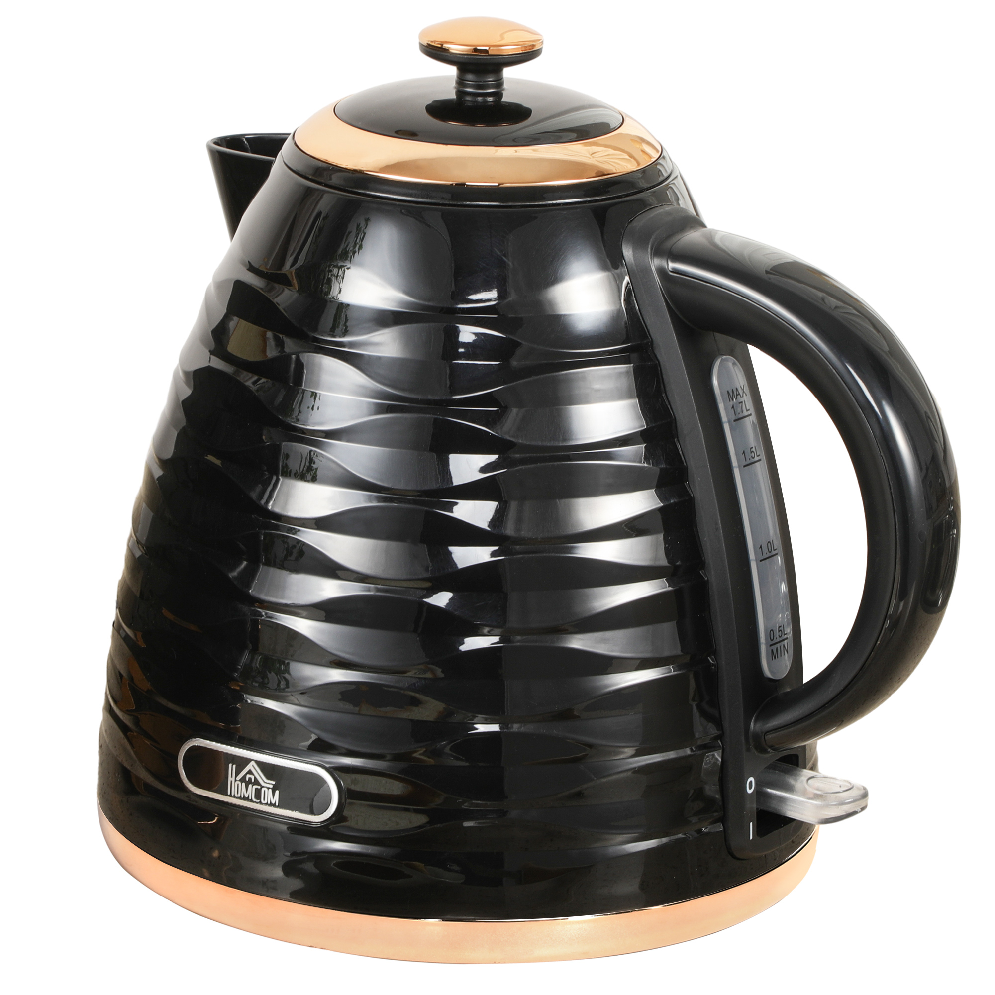 HOMCOM Elektrische waterkoker, 1,7L, 2,2kW, snelkookfunctie met afneembaar wasbaar anti-kalkfilter