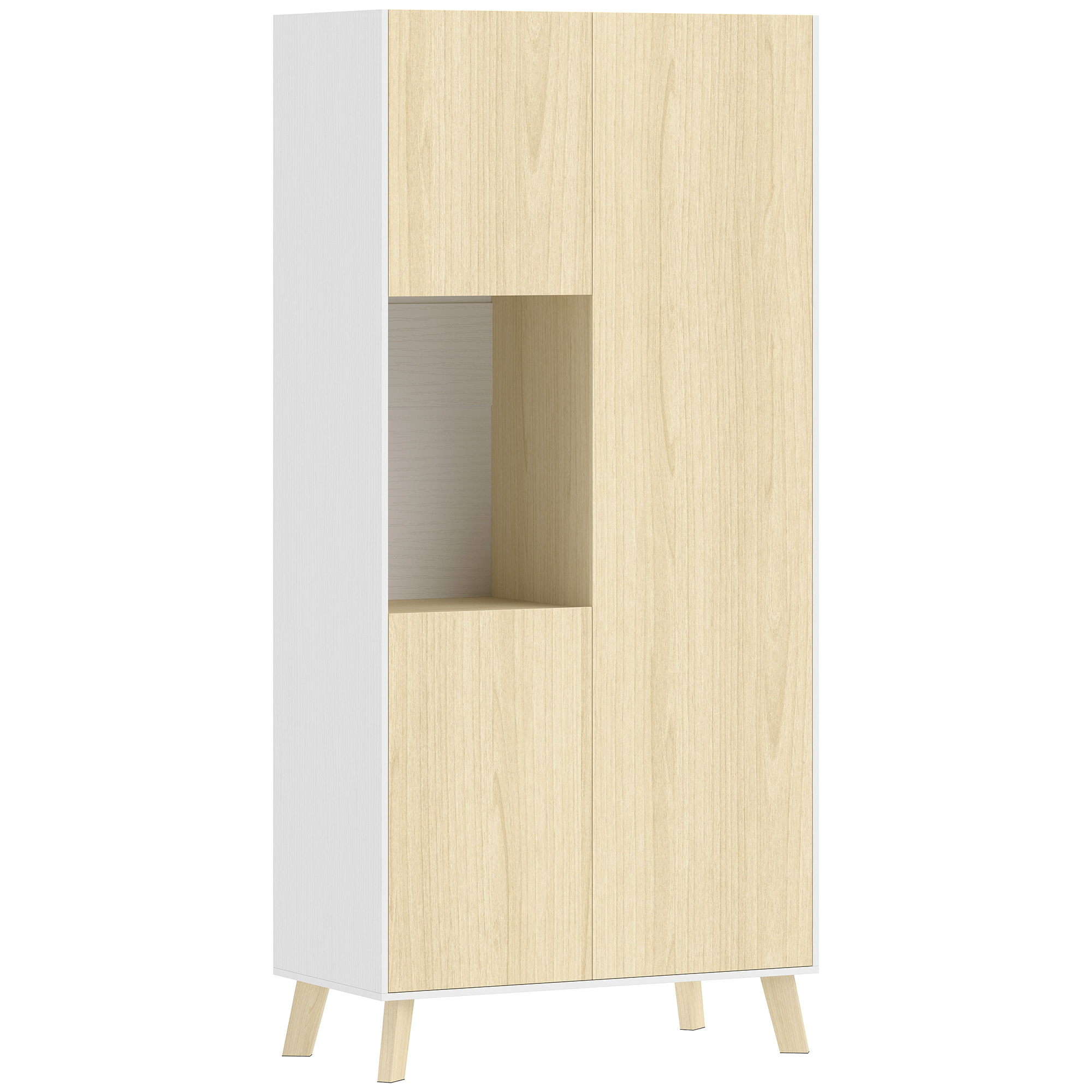 HOMCOM Armário de cozinha 170 cm, Armário moderno com nicho aberto, prateleiras ajustáveis, acabamento em madeira natural   Aosom Portugal