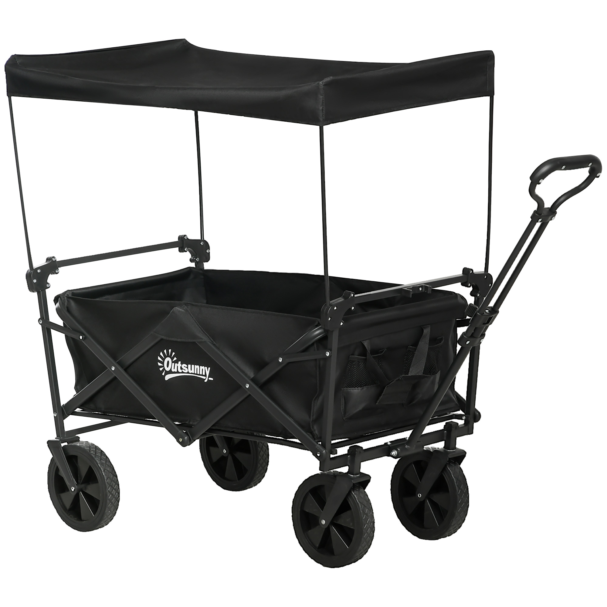 Outsunny Wózek Składany z Dachem, Wózek Transportowy z Uchwytem, Wózek Ogrodowy z Torbą, Wytrzymałość do 100 kg, Oxford, Czarny