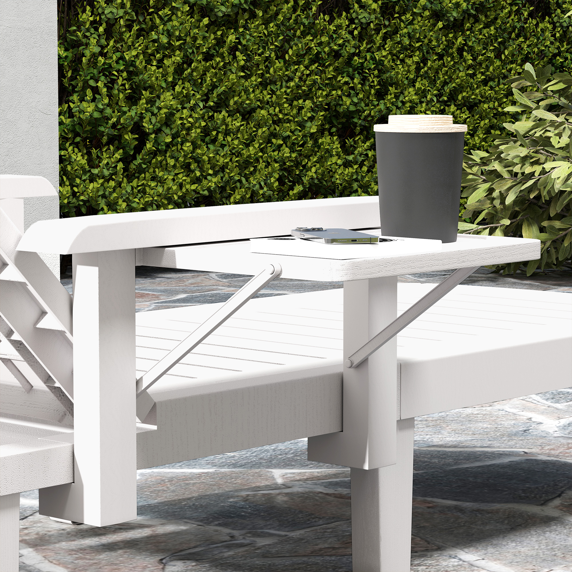  Set 2 sezlonguri cu Spatar Reglabil in 5 Pozitii, Masuta si Brate Ergonomice, 79x158x88 cm, Alb [8]