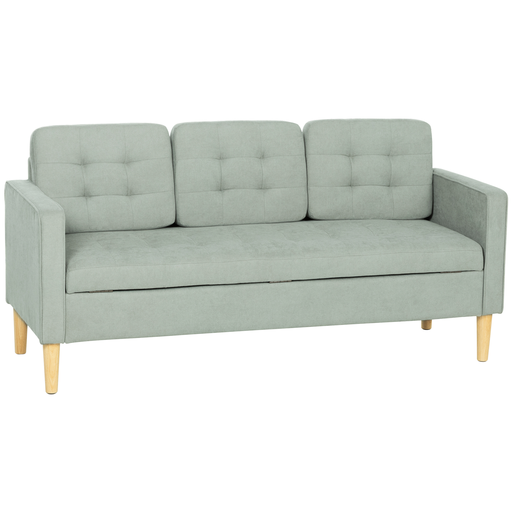 HOMCOM 3 Seater Sofa, 169cm Couch with Hidden Storage, Wood Legs, Light Grey